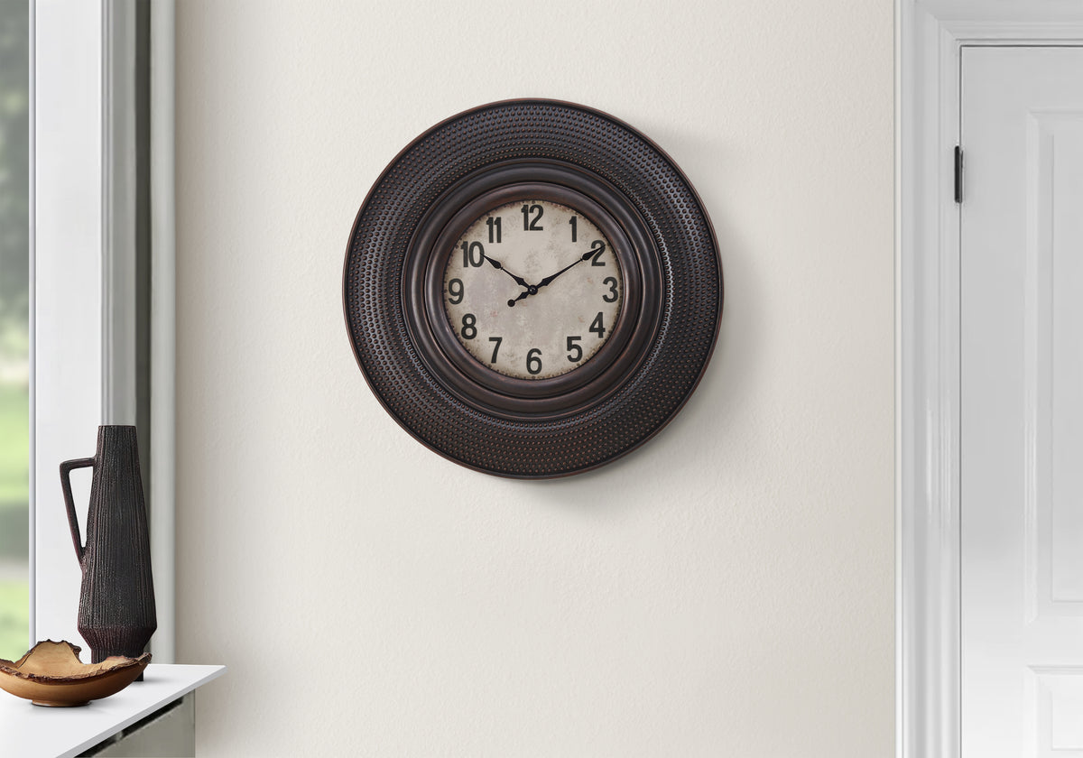 Kobe - Clocks 20" Round Wall Clock Antique Brown Transitional