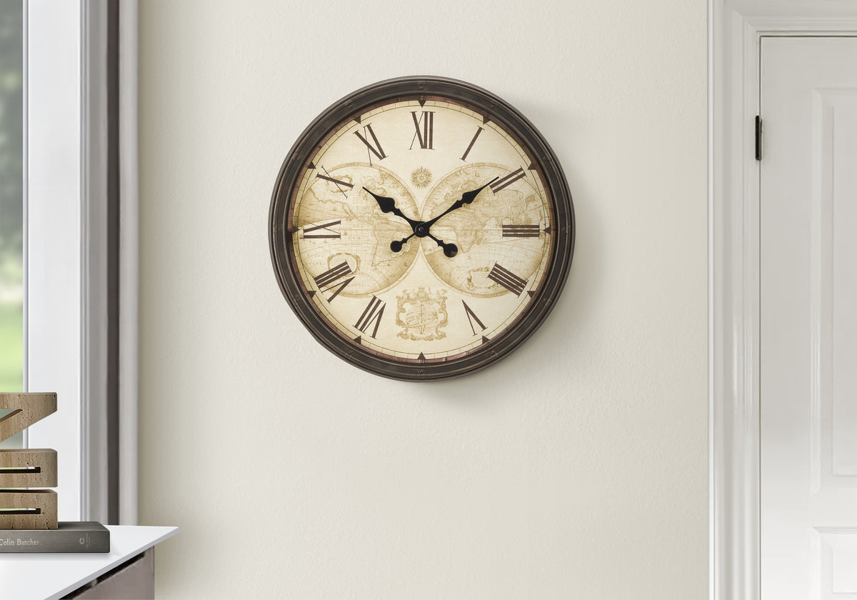 Iara - Clocks 20" Round Wall Clock Antique Brown Transitional
