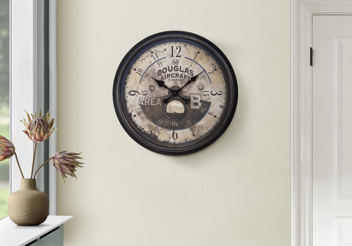 Umar - Clocks 20" Round Wall Clock Antique Brown Transitional