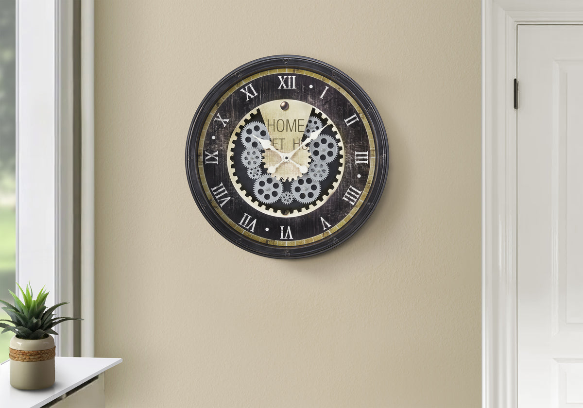 Umika - Clocks 20" Round Gear Mechanism Wall Clock Brown Transitional