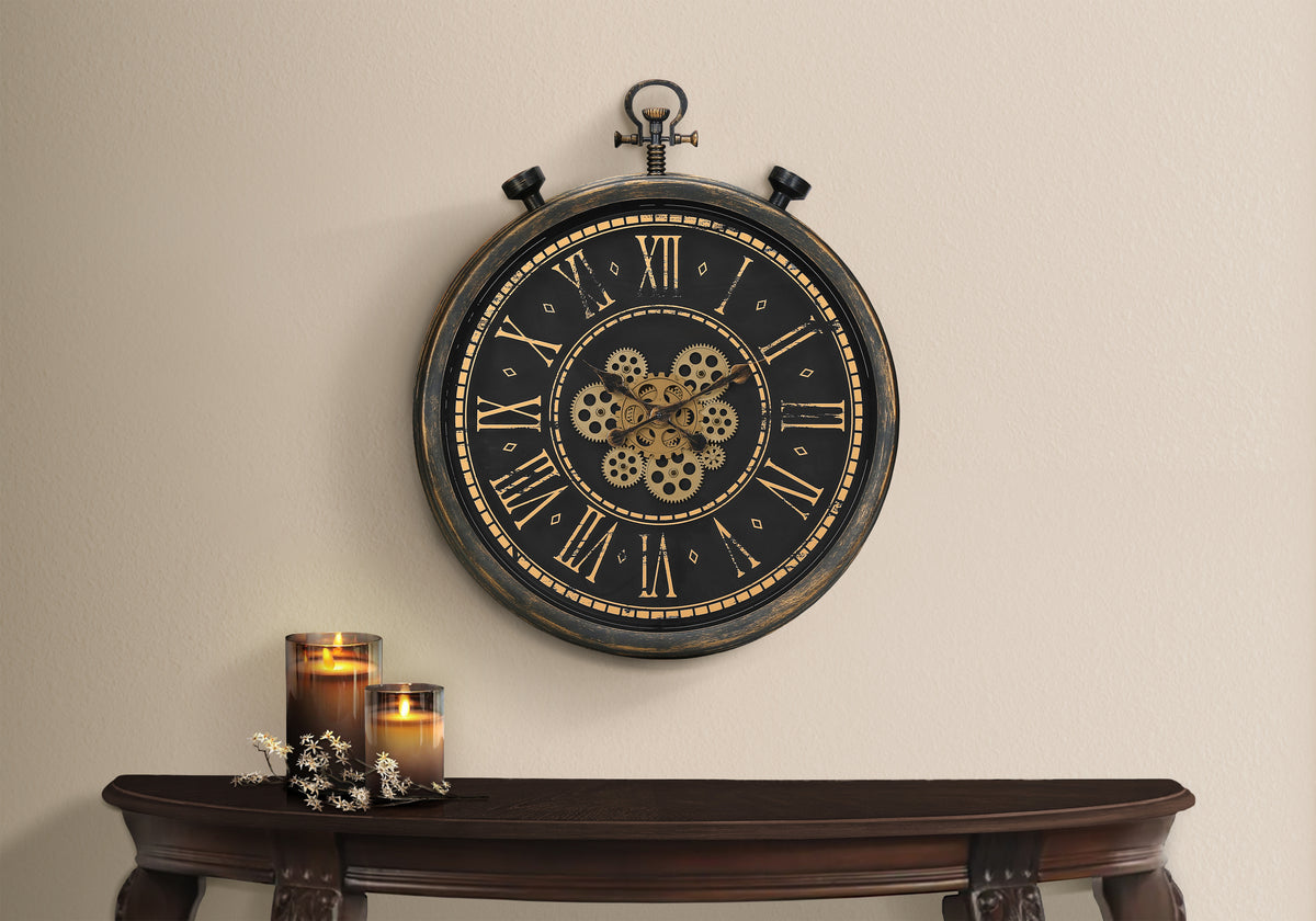 Lombok - Clocks 24" Round Gear Mechanism Wall Clock Brown Transitional