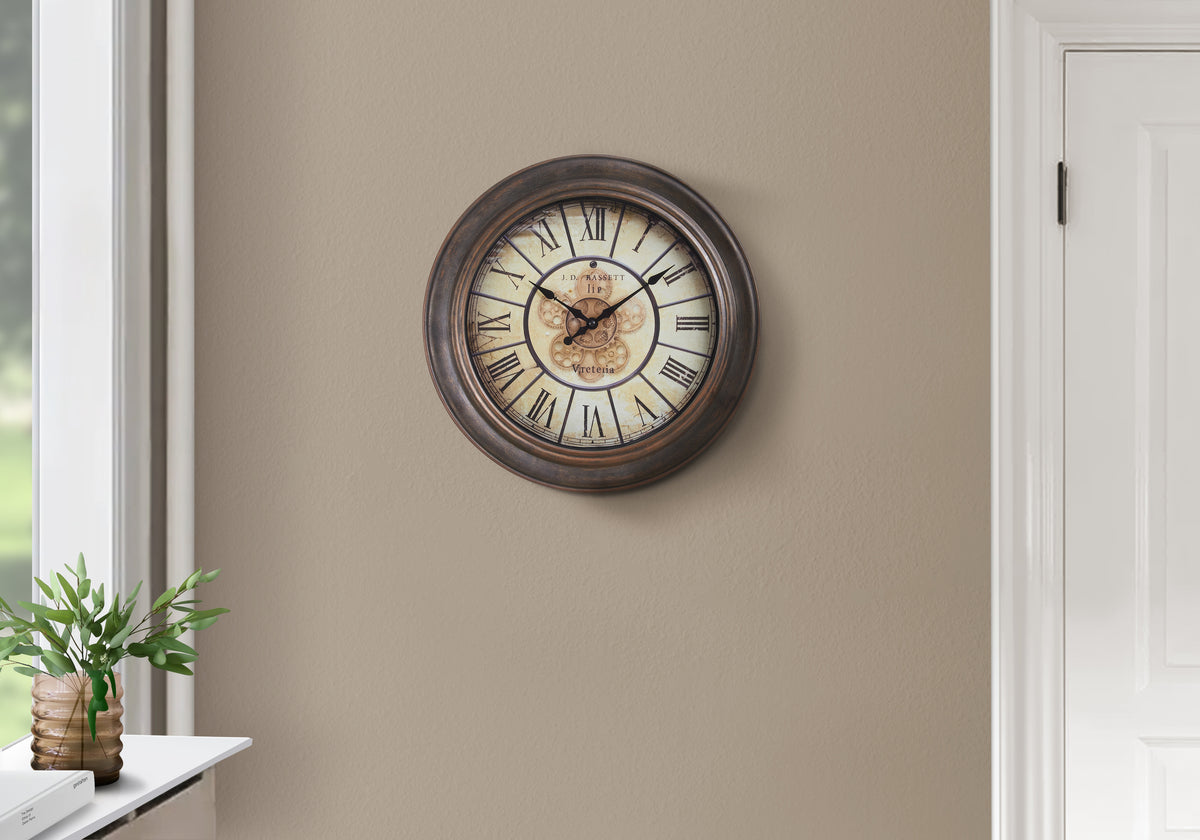 Nina - Clocks 15" Round Wall Clock Antique Brown Transitional