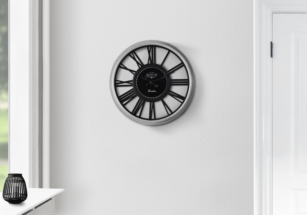 Joana - Clocks 16" Round Wall Clock Silver Black Transitional