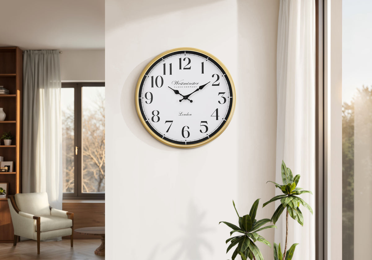 Laymi - Clocks 16" Round Wall Clock Gold Frame Transitional