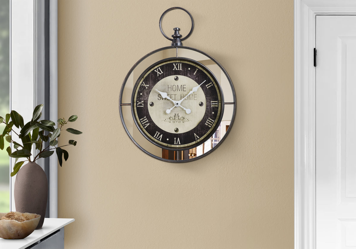 Fiana - Clocks 18" Round Wall Clock Brown Mirror Transitional