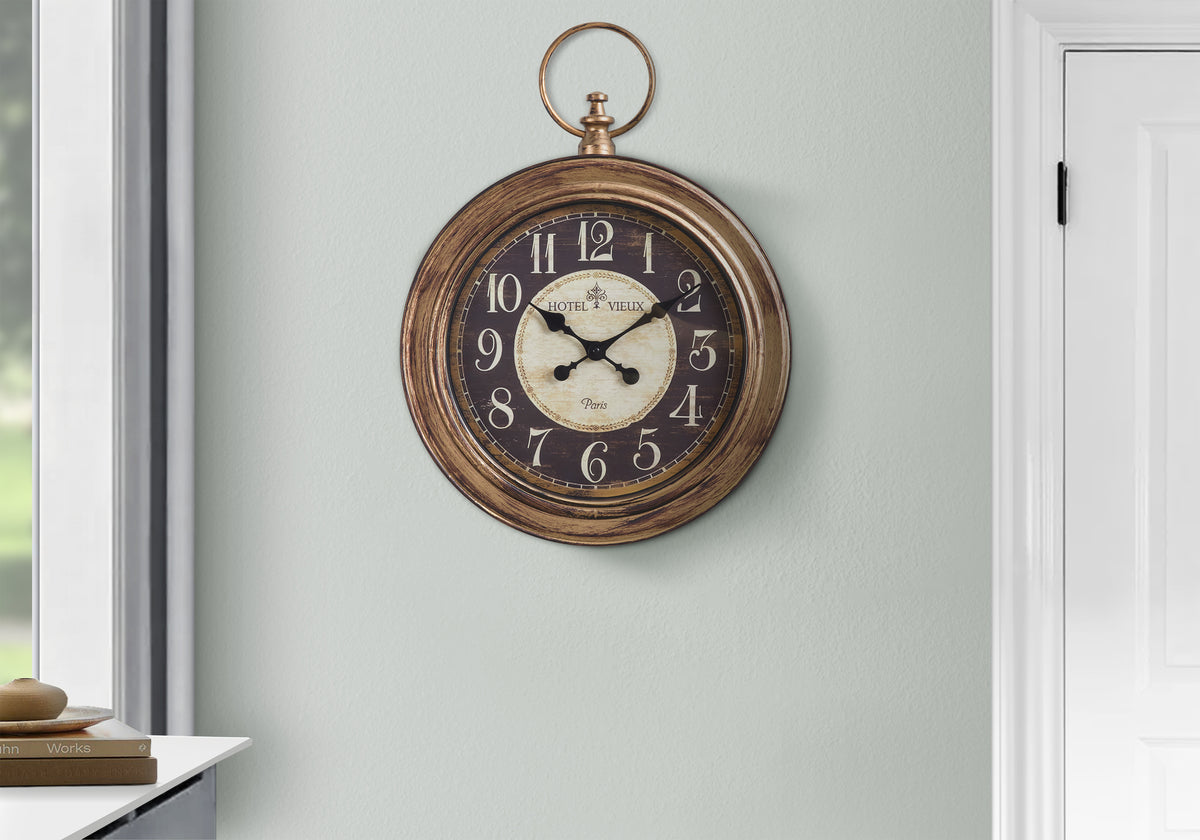 Darielle - Clocks 18" Round Wall Clock Antique Brown Traditional