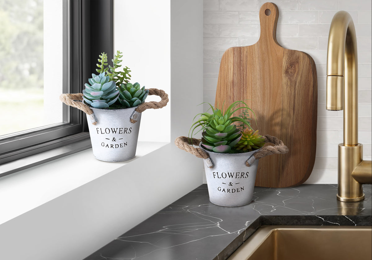 Lingga - Artificial Plant Set Of 2 7" Tall Succulent Table White