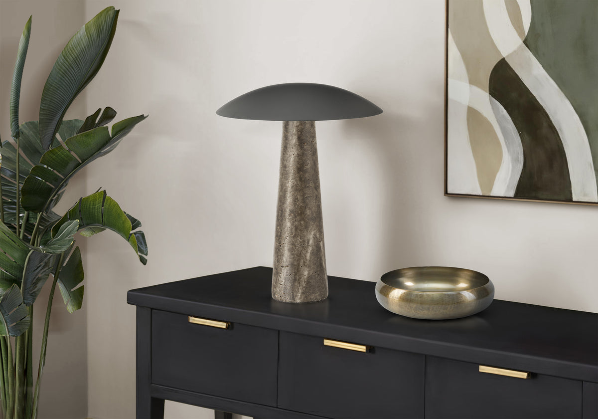 Lighting, 15""H, Led, Table Lamp, Grey Resin, Black Metal, Contemporary
