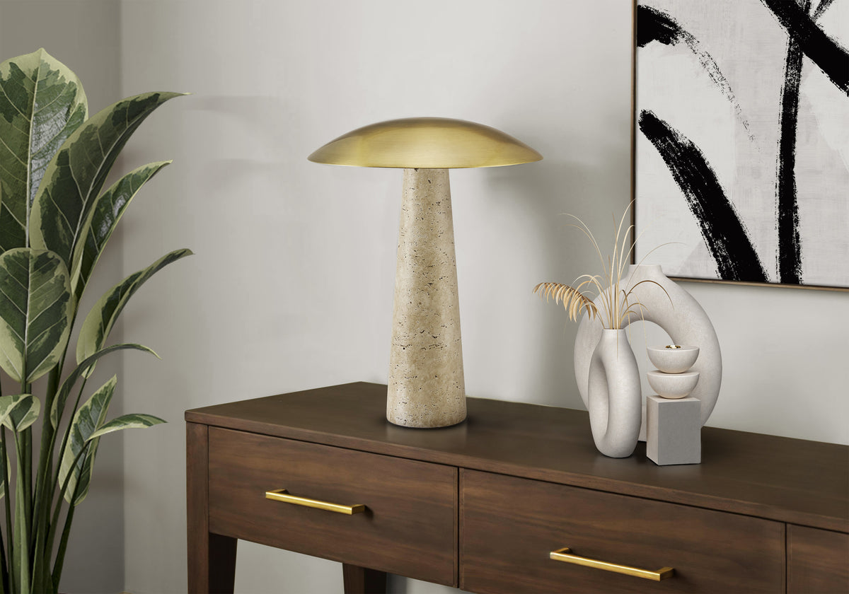 Lighting, 15""H, Led, Table Lamp, Beige Resin, Gold Metal, Contemporary