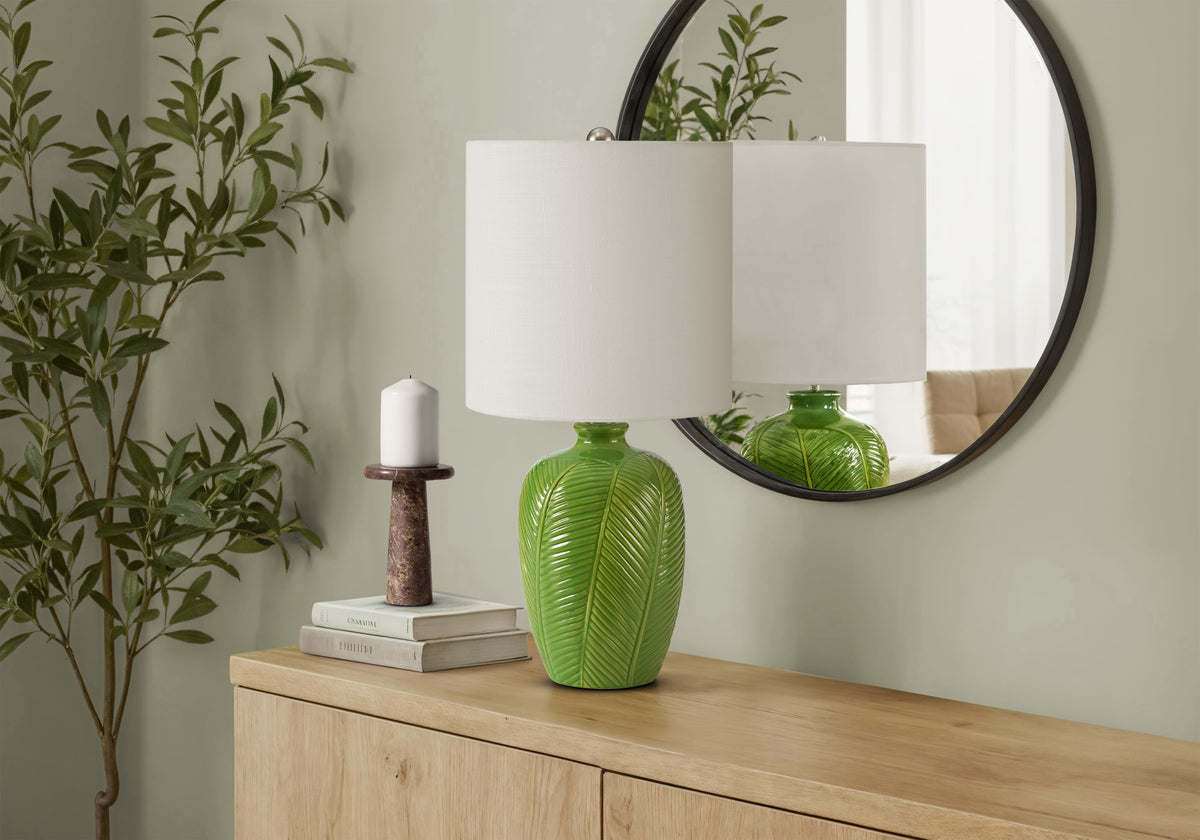 Lighting, 19""H, Table Lamp, Green Ceramic, White Shade, Contemporary