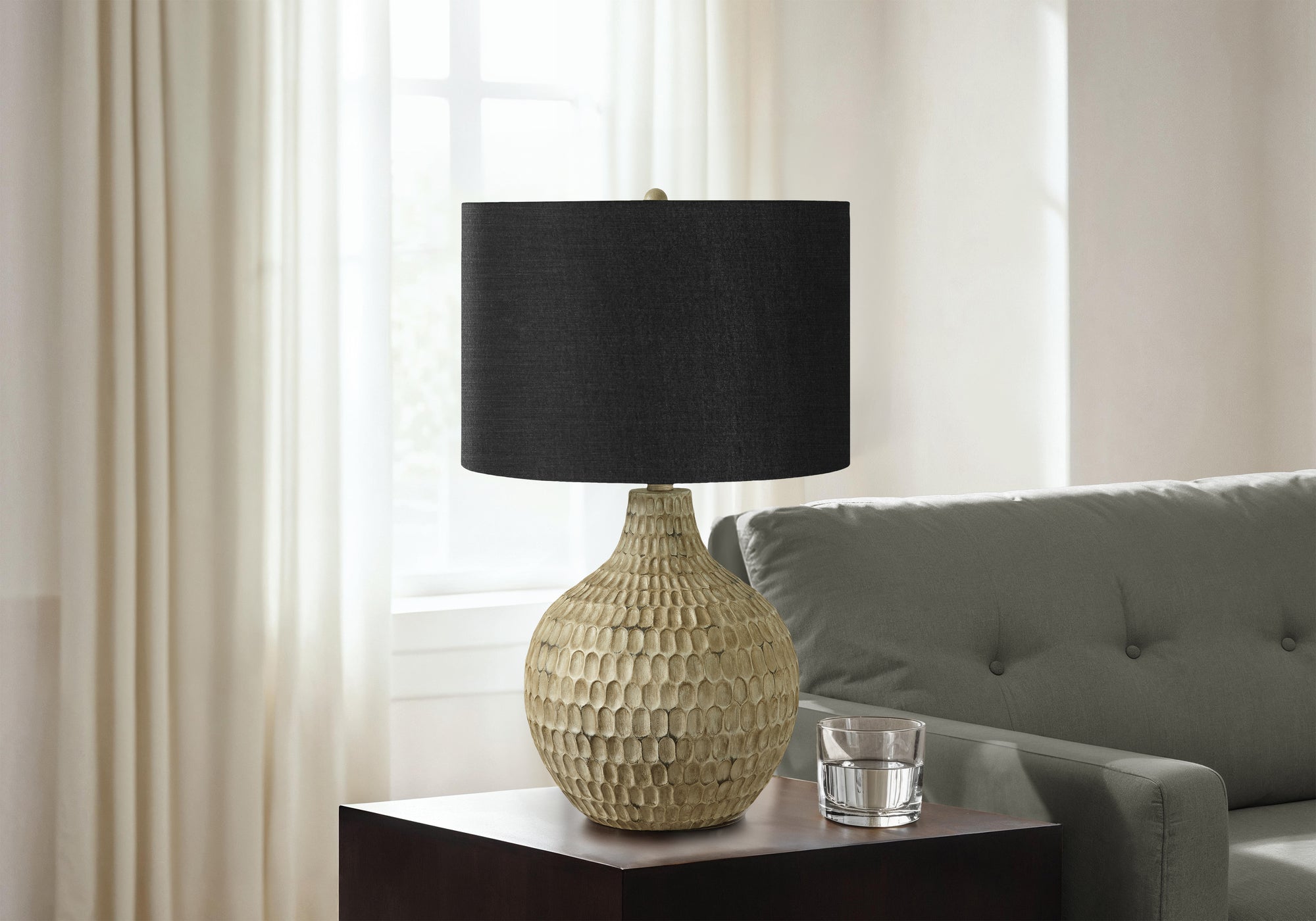 Felice - Lighting 25"H Table Lamp Black Shade Brown Resin Contemporary