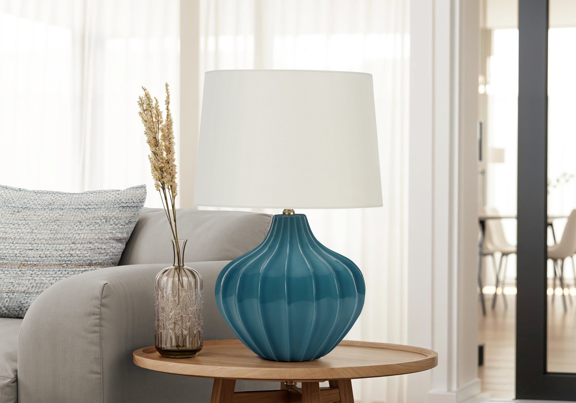 Macias - Lighting 24"H Table Lamp Blue Ceramic Ivory / Cream Shade