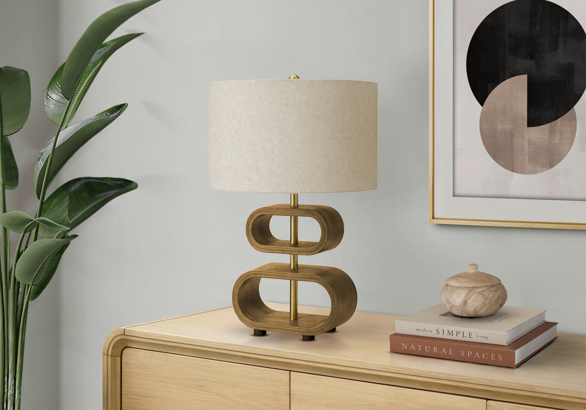 Lighting, 20""H, Brown Wood Look, Beige Shade, Contemporary