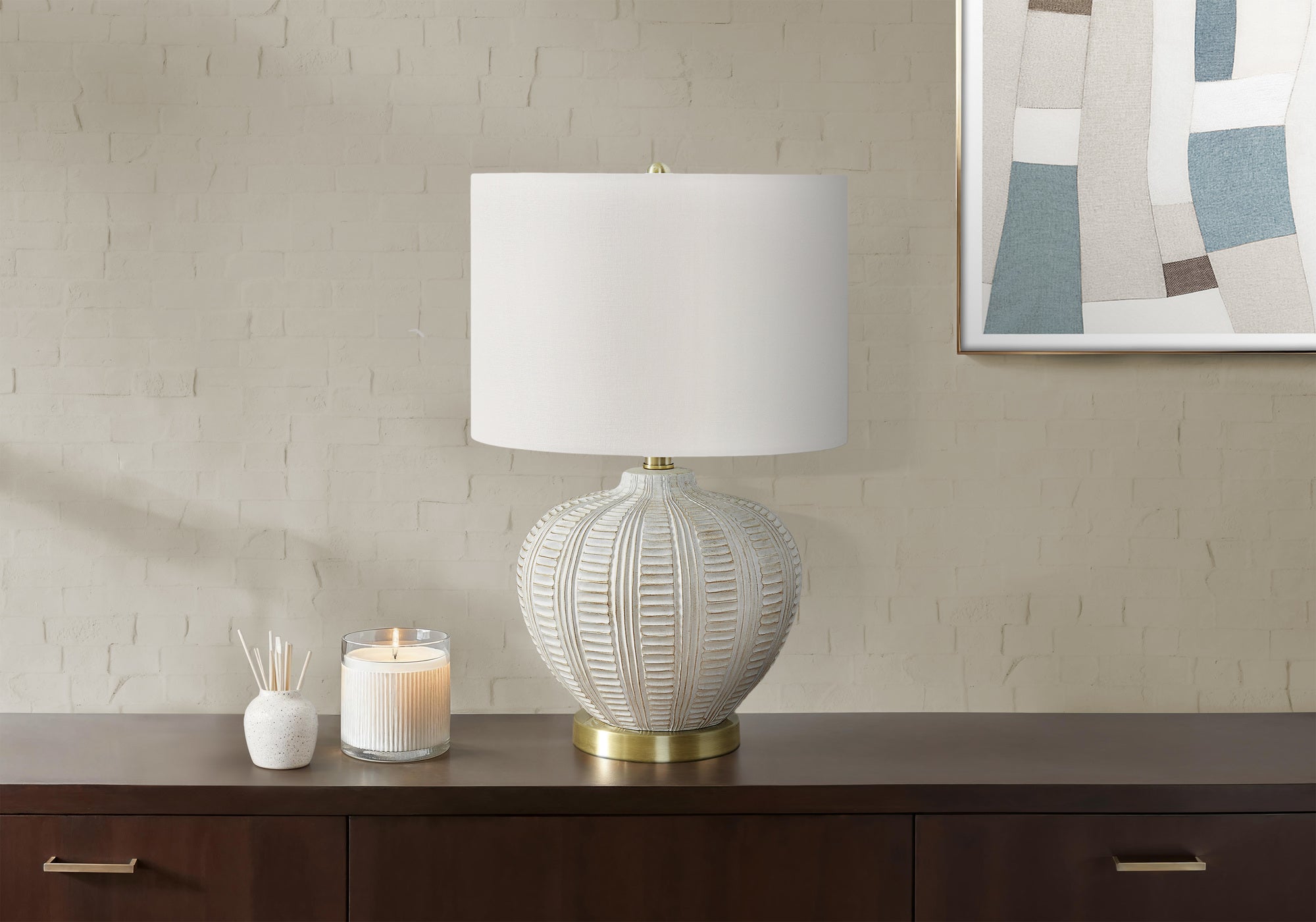 Pelleas - Lighting 21"H Table Lamp Ivory / Cream Shade Cream Resin