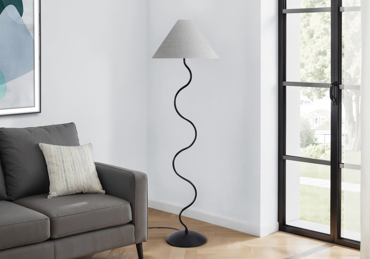Draven - Lighting 64"H Floor Lamp Black Metal Ivory / Cream Shade