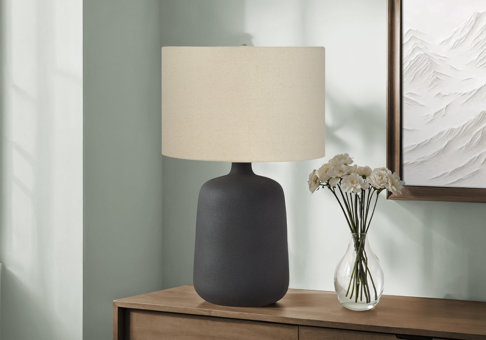 Utari - Lighting 24"H Table Lamp Black Ceramic Beige Shade Contemporary