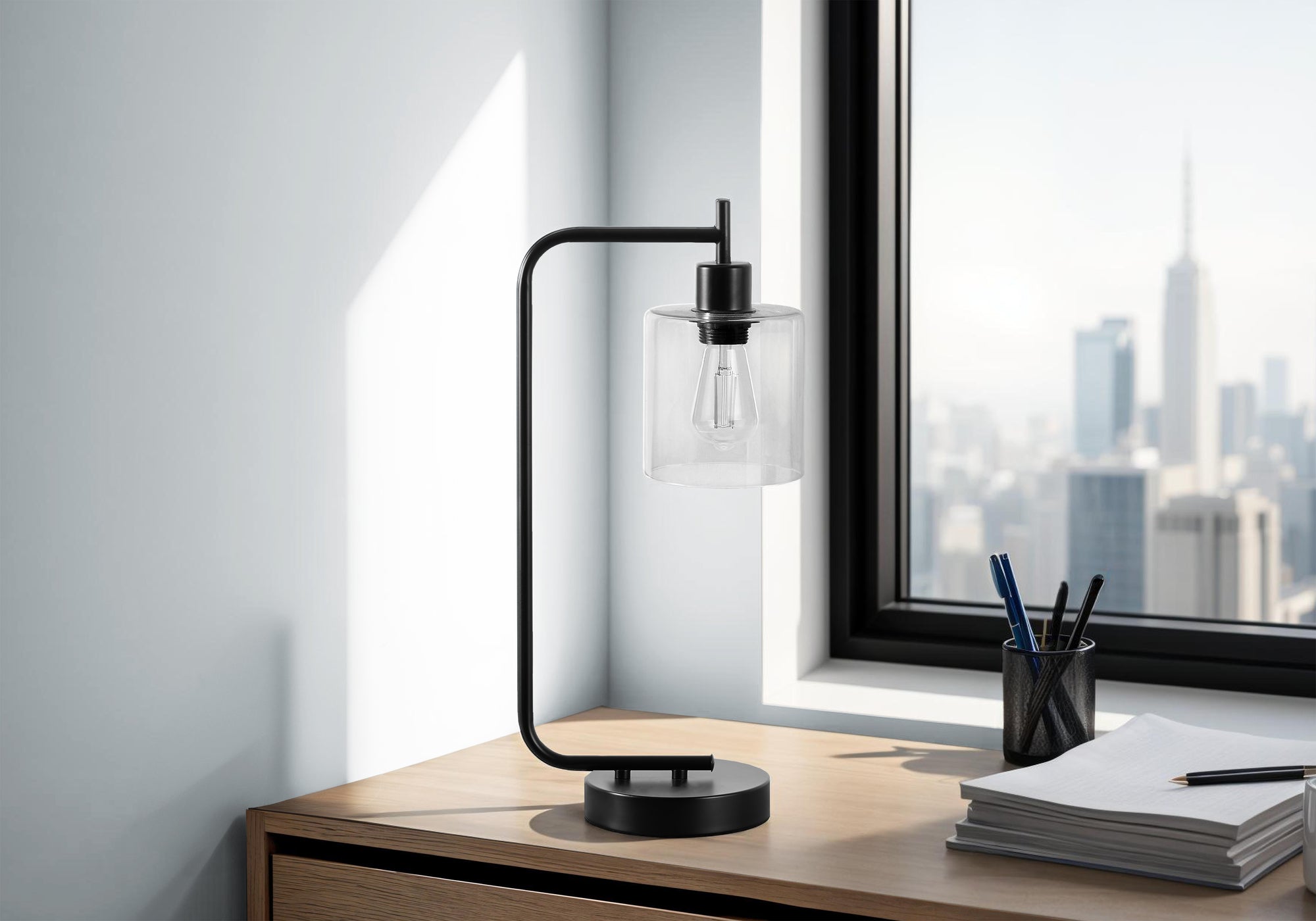 Marella - Lighting 20"H Table Lamp Usb Port Included Black Metal Glass