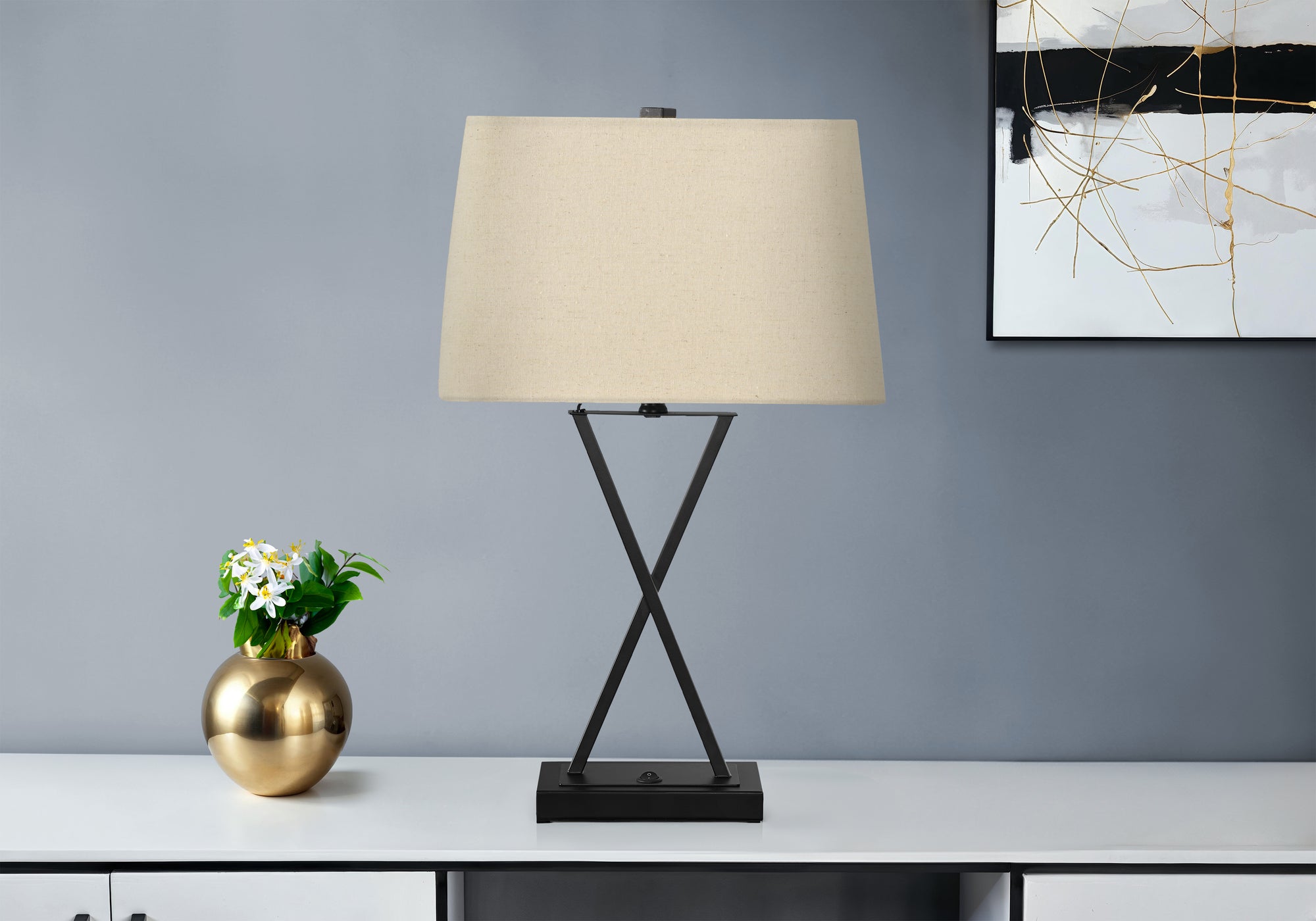 Nequiel - Lighting 25"H Table Lamp Usb Port Included Black Metal Beige