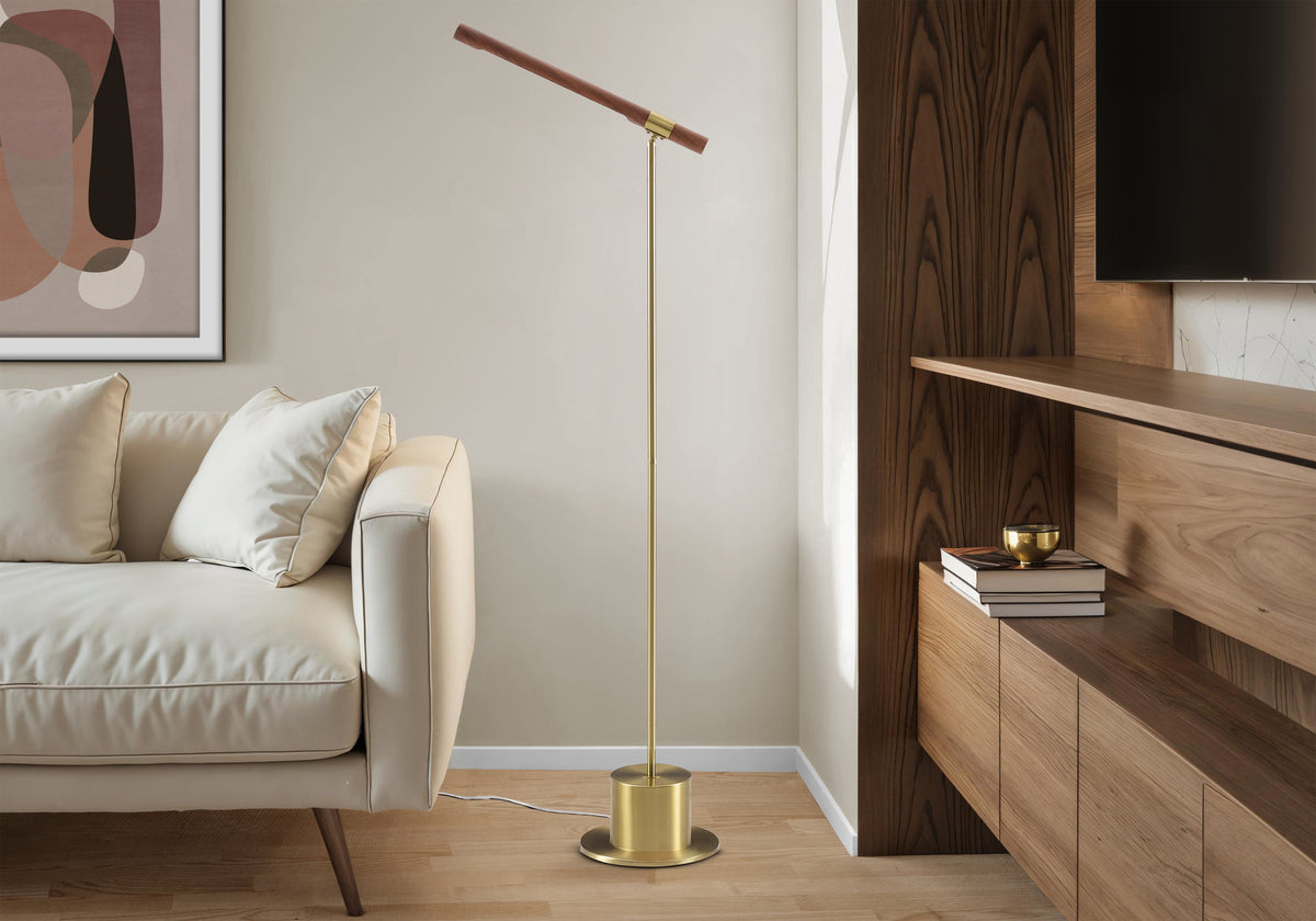 Davida - Lighting 65"H Floor Lamp Brass Metal Wood Shade Contemporary