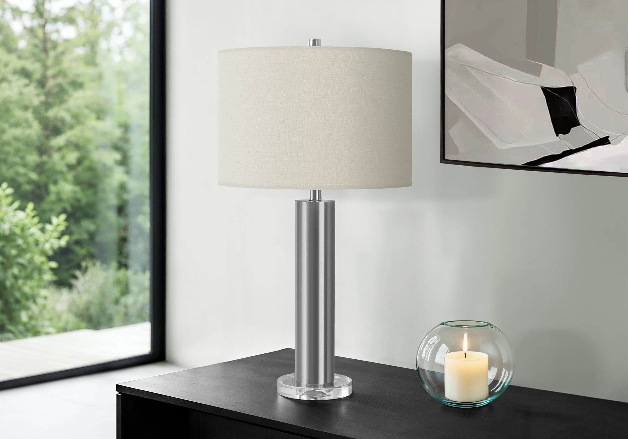 Adalina - Lighting 28"H Table Lamp Nickel Metal Ivory / Cream Shade