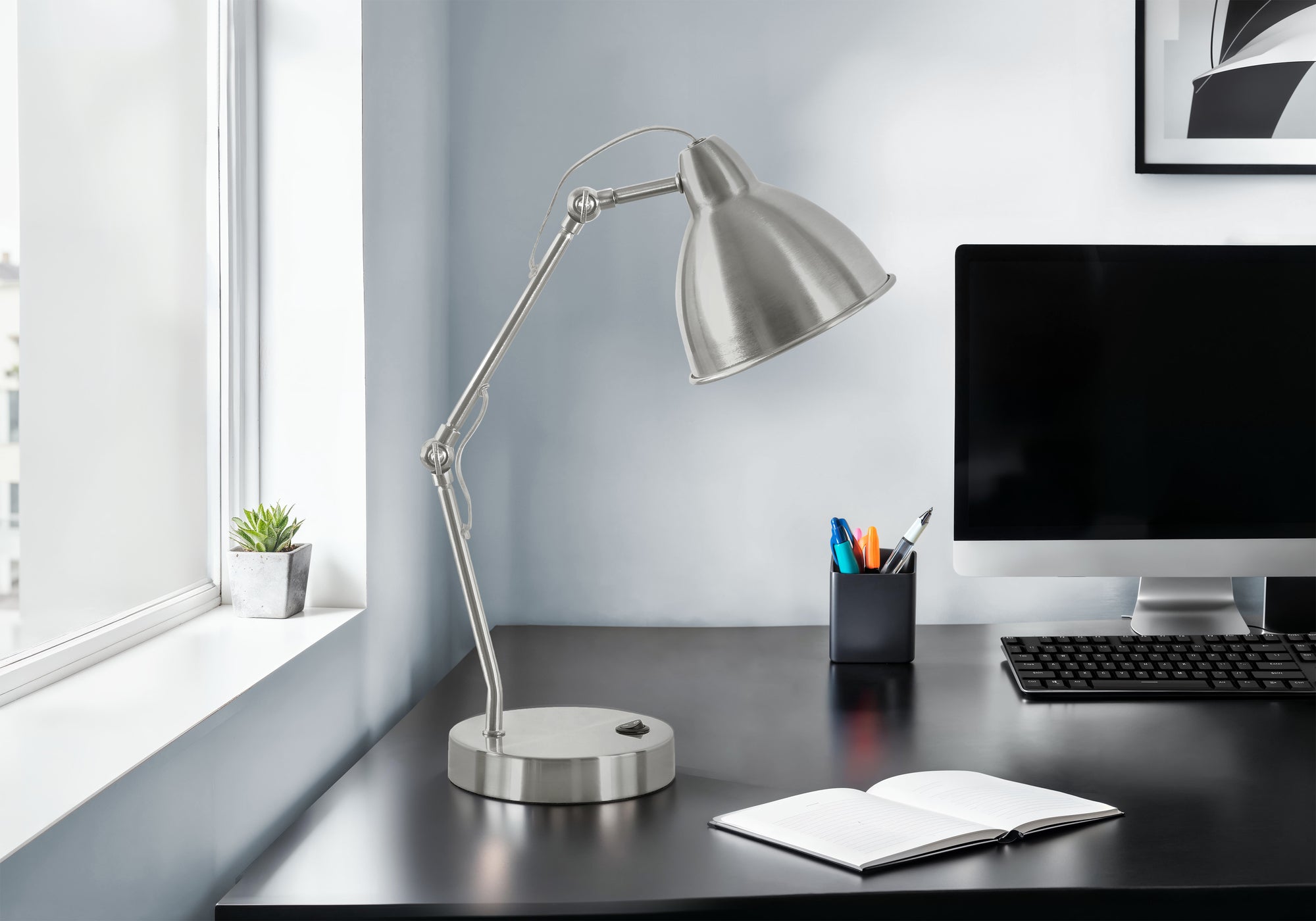 Aina - Lighting 17"H Table Lamp Usb Port Included Nickel Metal Nickel