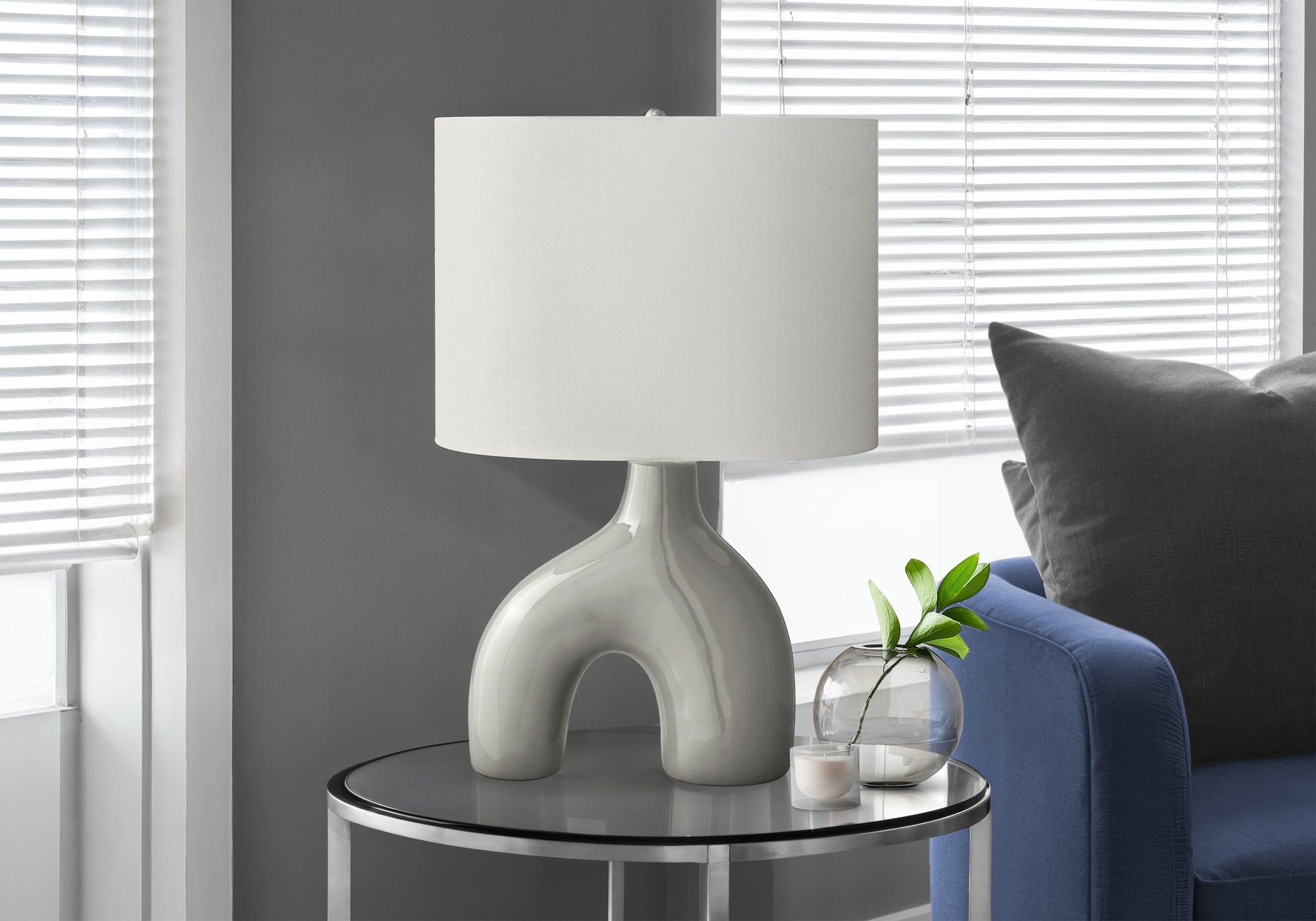 Melora - Lighting 25"H Table Lamp Grey Ceramic Ivory / Cream Shade