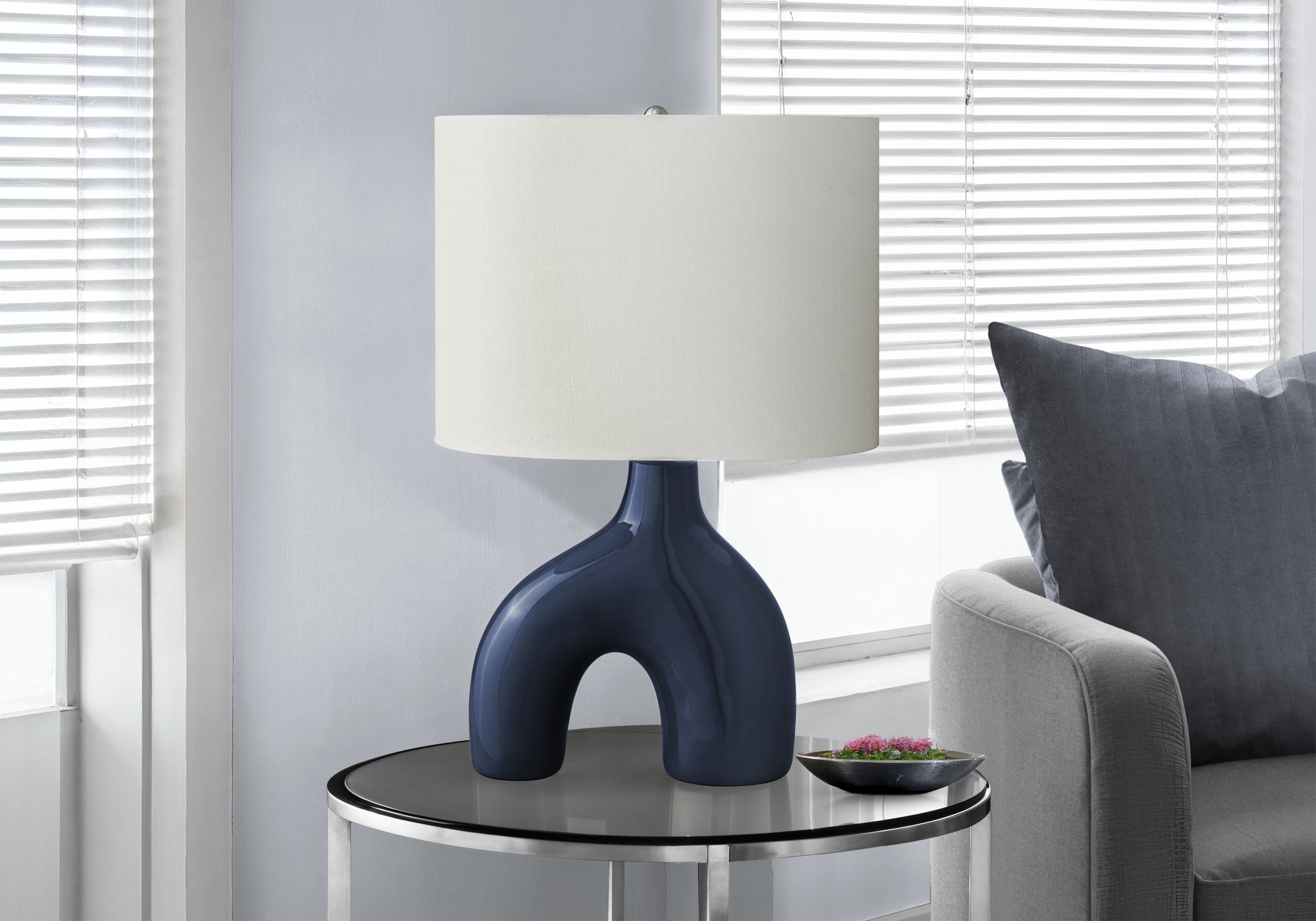 Diwata - Lighting 25"H Table Lamp Blue Ceramic Ivory / Cream Shade
