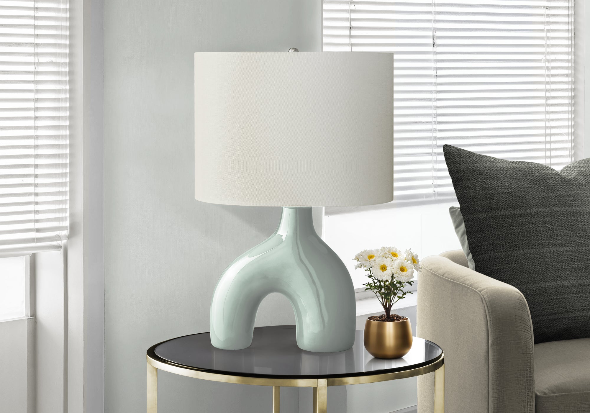 Jenibelle - Lighting 25"H Table Lamp Green Ceramic Ivory / Cream Shade