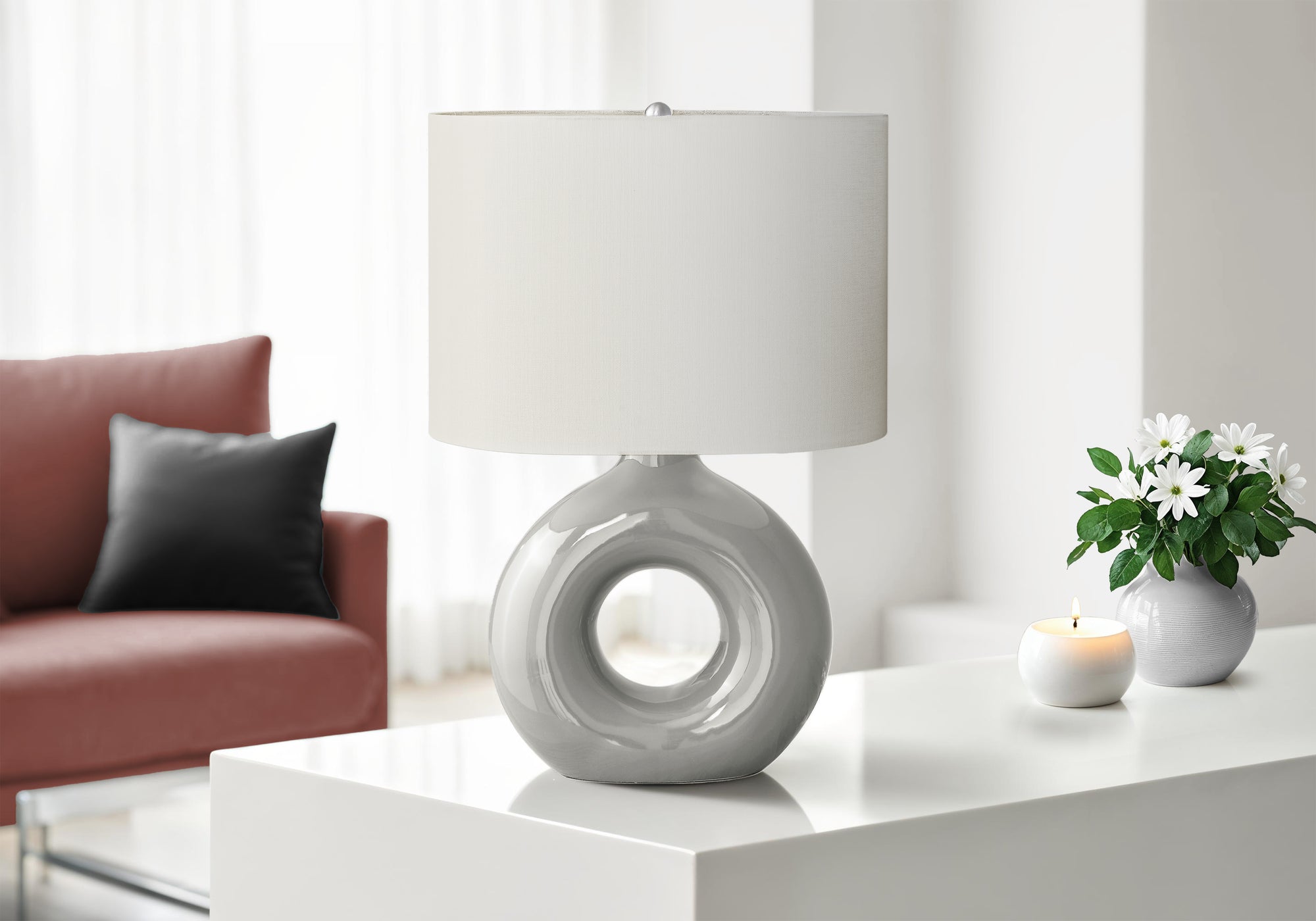 Kallima - Lighting 24"H Table Lamp Grey Ceramic Ivory / Cream Shade