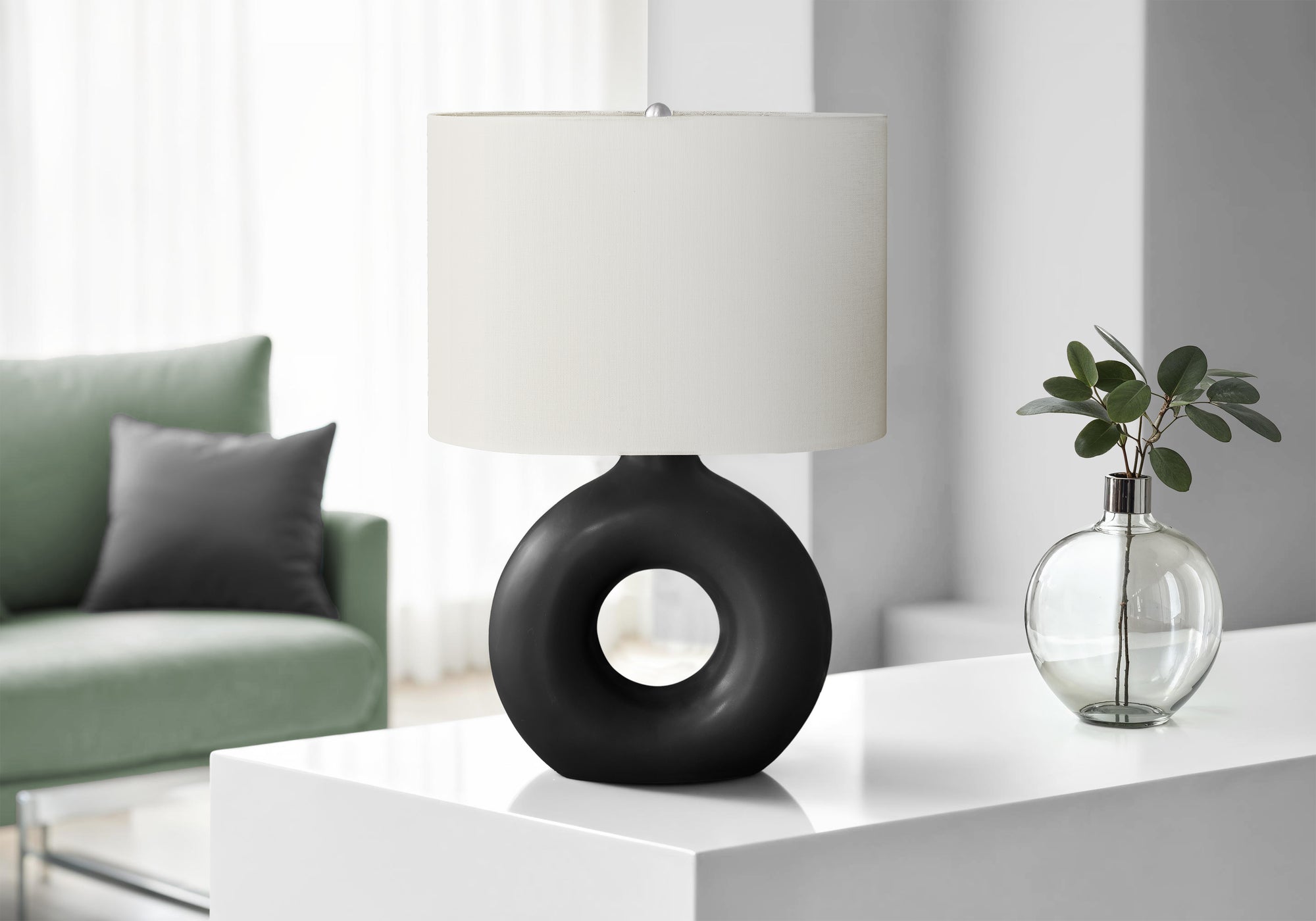 Isley - Lighting 24"H Table Lamp Black Ceramic Ivory / Cream Shade