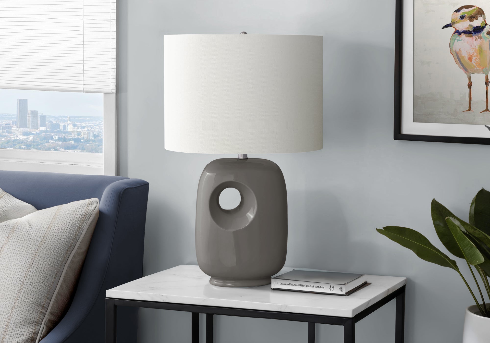 Jetsam - Lighting 26"H Table Lamp Dark Grey Ceramic Ivory / Cream