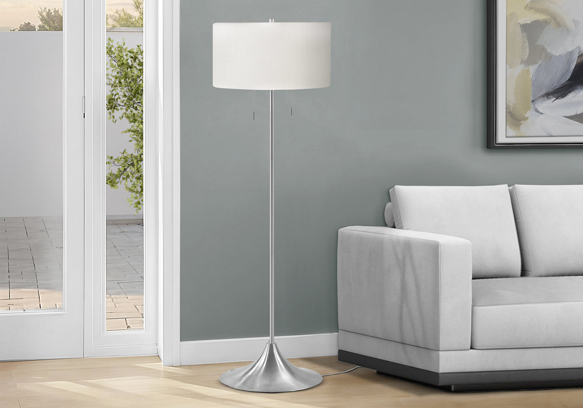 Maryland - Lighting 61"H Floor Lamp Silver Metal Ivory / Cream Shade