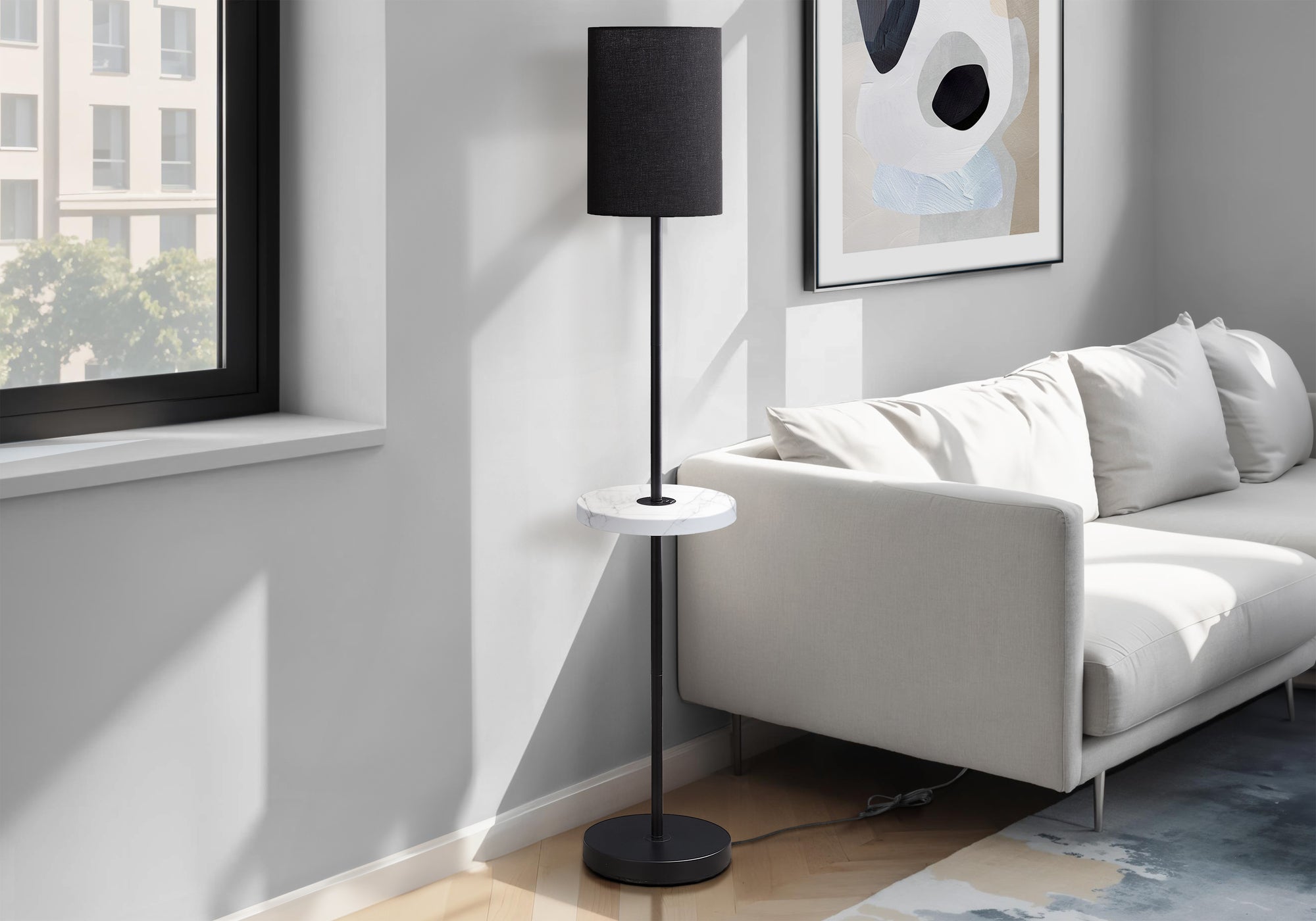 Thatcher - Lighting 62"H Floor Lamp Usb Port Included Black Metal White
