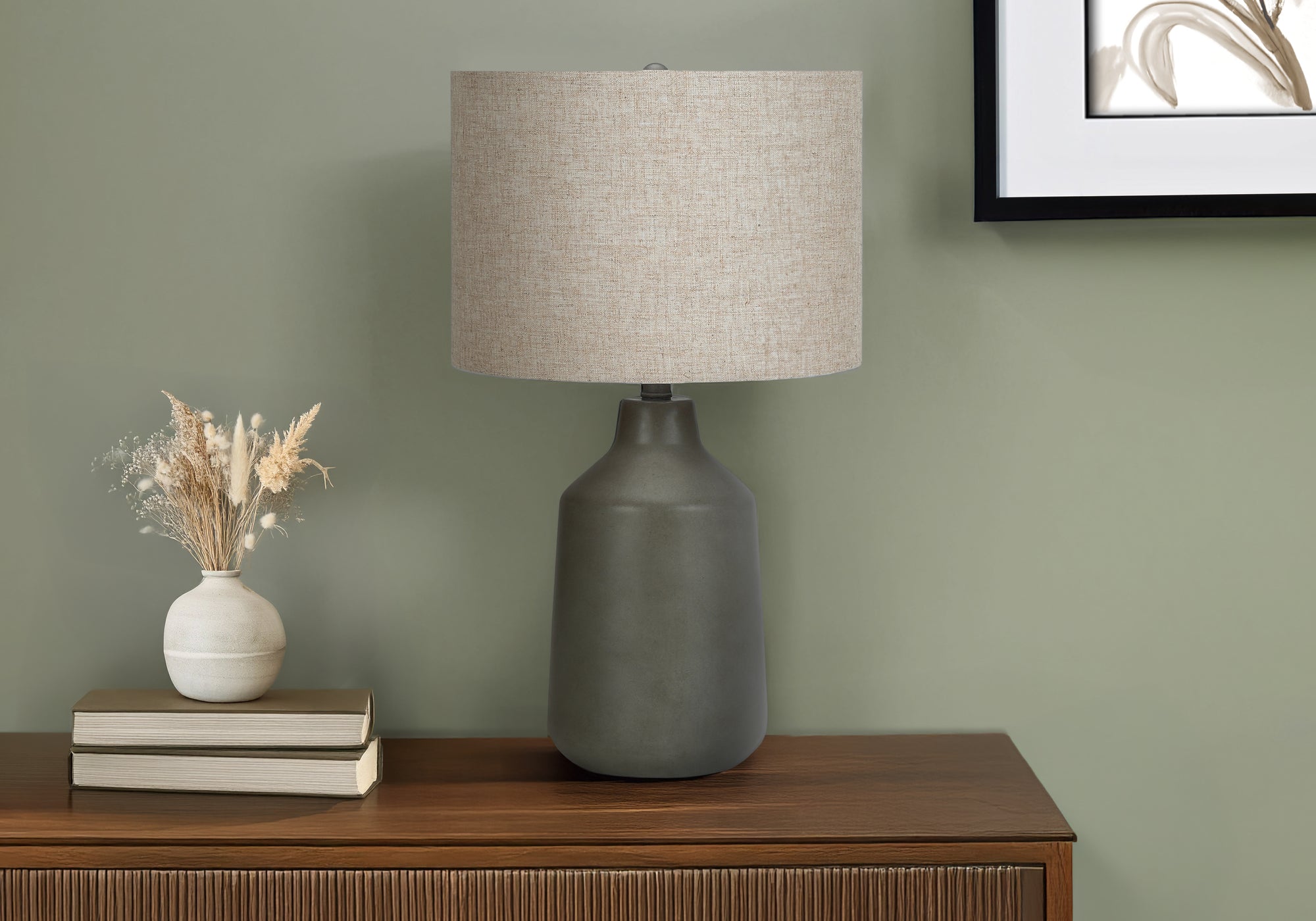 Miami - Lighting 24"H Table Lamp Grey Concrete Beige Shade Contemporary