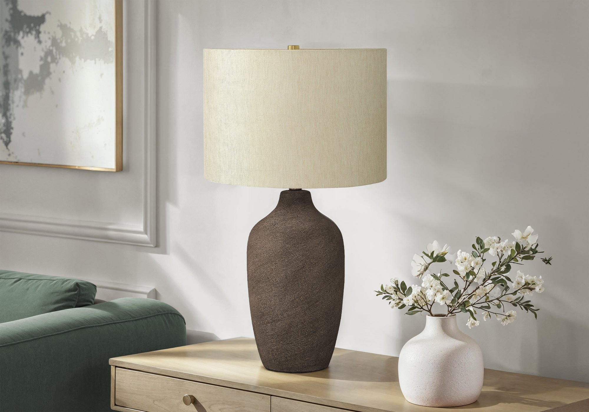 Yanka - Lighting 27"H Table Lamp Grey Ceramic Beige Shade Contemporary
