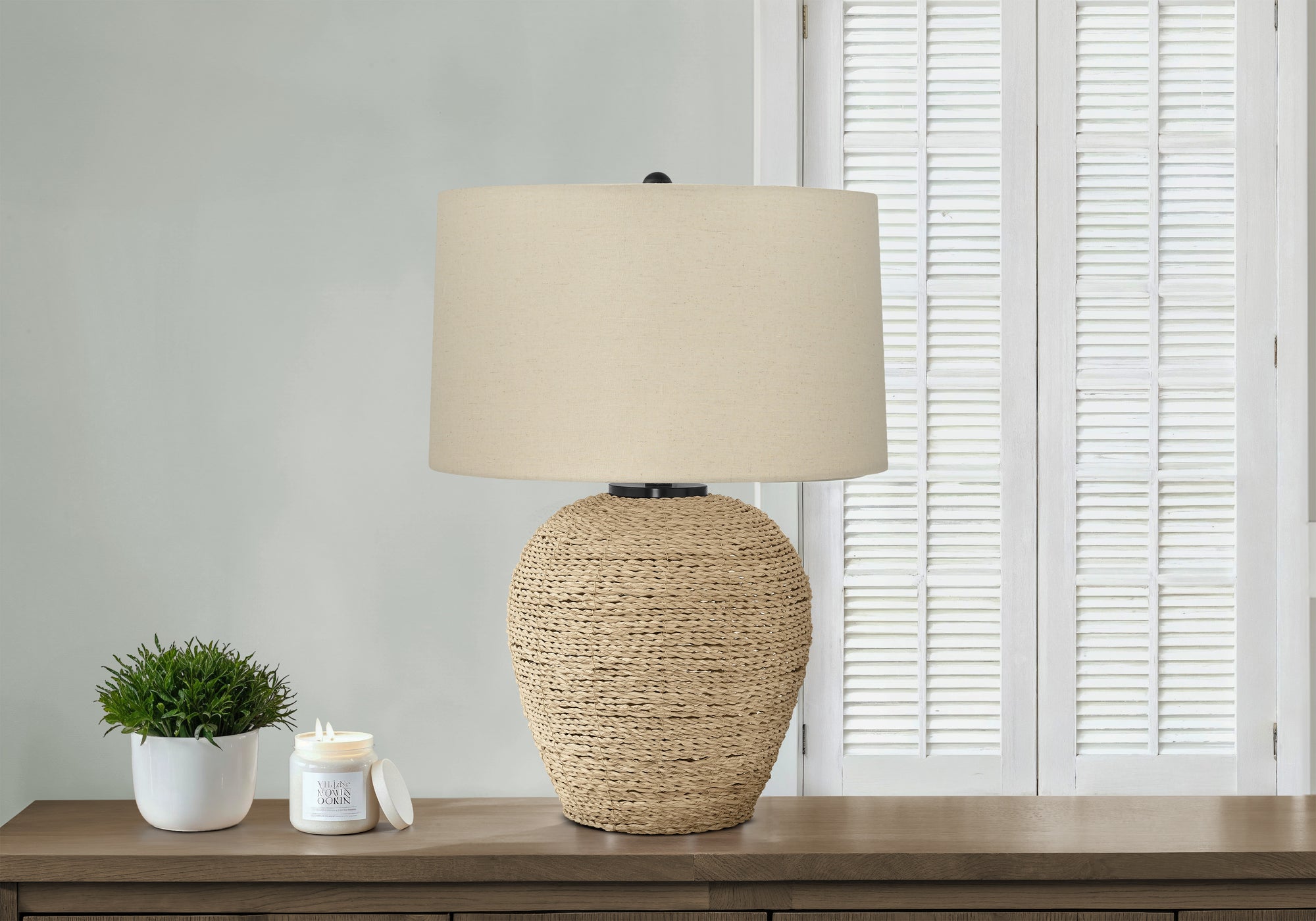 Adrika - Lighting 25"H Table Lamp Rattan Beige Shade Transitional