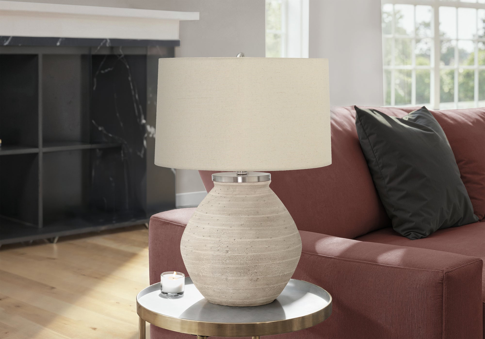 Bethari - Lighting 25"H Table Lamp Cream Concrete Beige Shade Contemporary