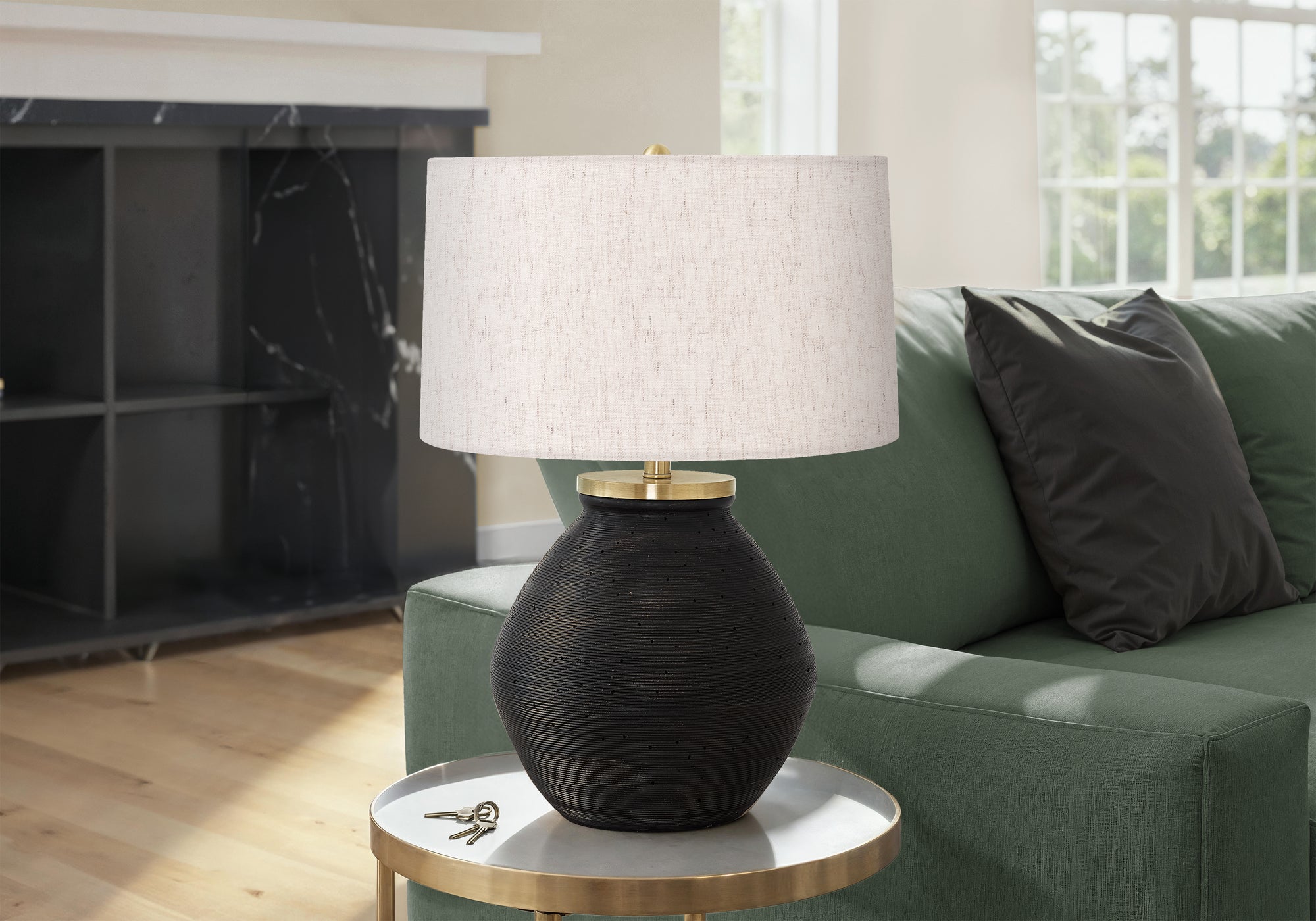 Rosina - Lighting 25"H Table Lamp Black Concrete Ivory / Cream Shade