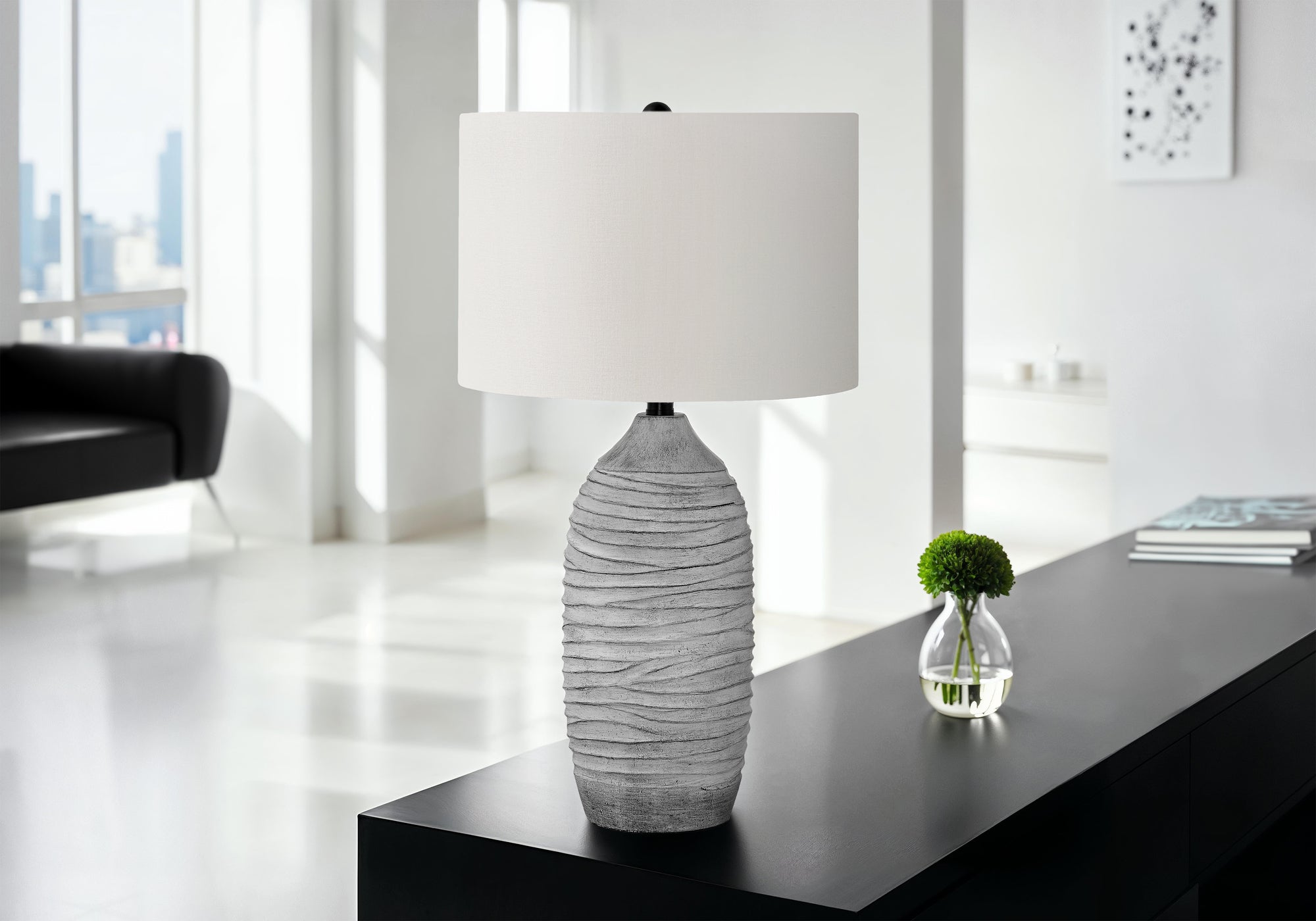 Ishana - Lighting 27"H Table Lamp Grey Resin Ivory / Cream Shade
