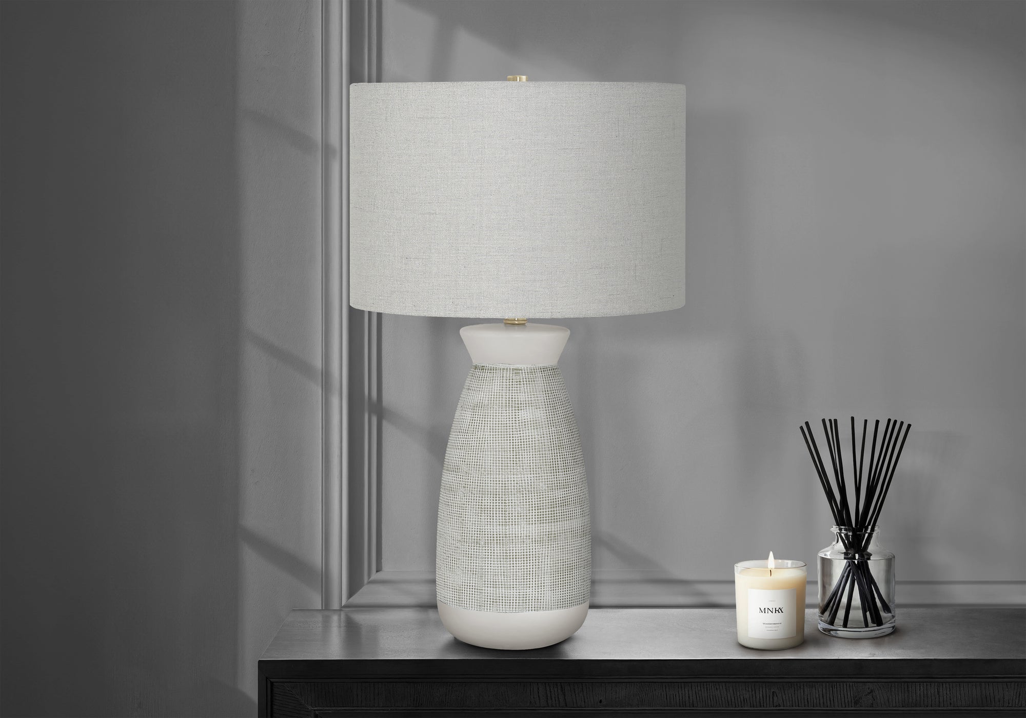 Eldon - Lighting 27"H Table Lamp Grey Ceramic Grey Shade Contemporary