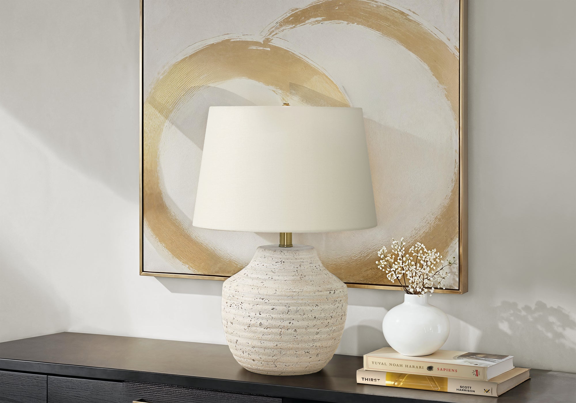 Rowen - Lighting 20"H Table Lamp Cream Concrete Ivory / Cream Shade