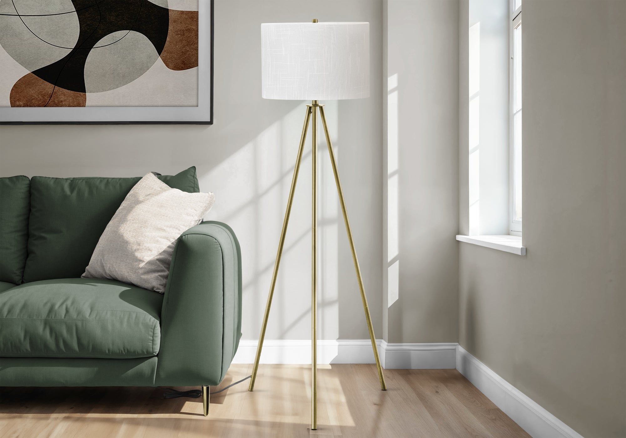 Lanoma - Lighting 63"H Floor Lamp Brass Metal Ivory / Cream Shade