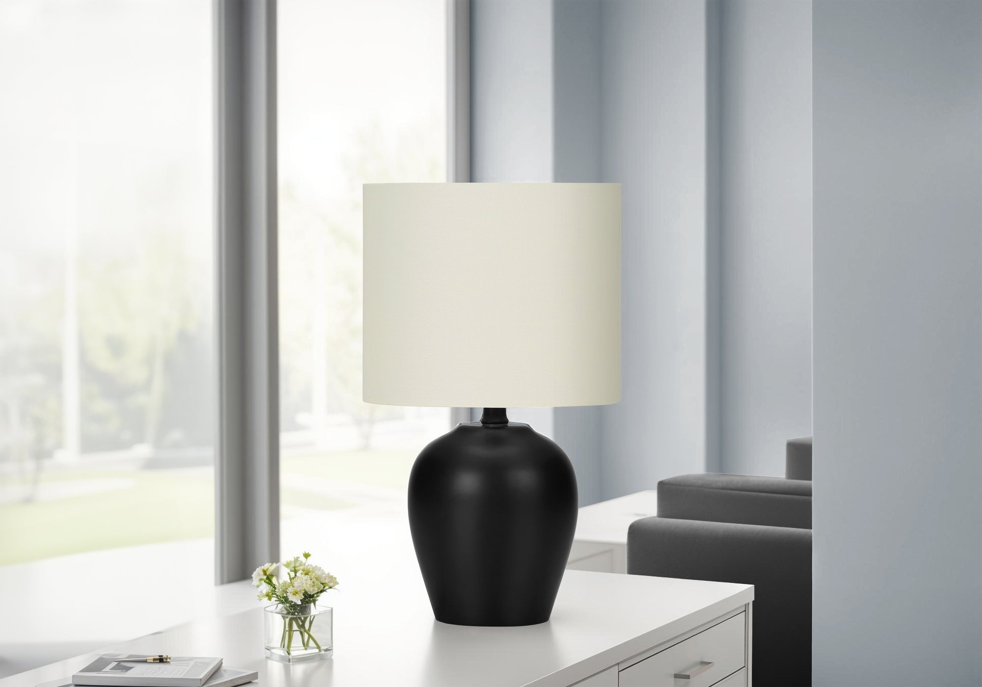 Chesterfield - Lighting 17"H Table Lamp Black Ceramic Ivory / Cream Shade