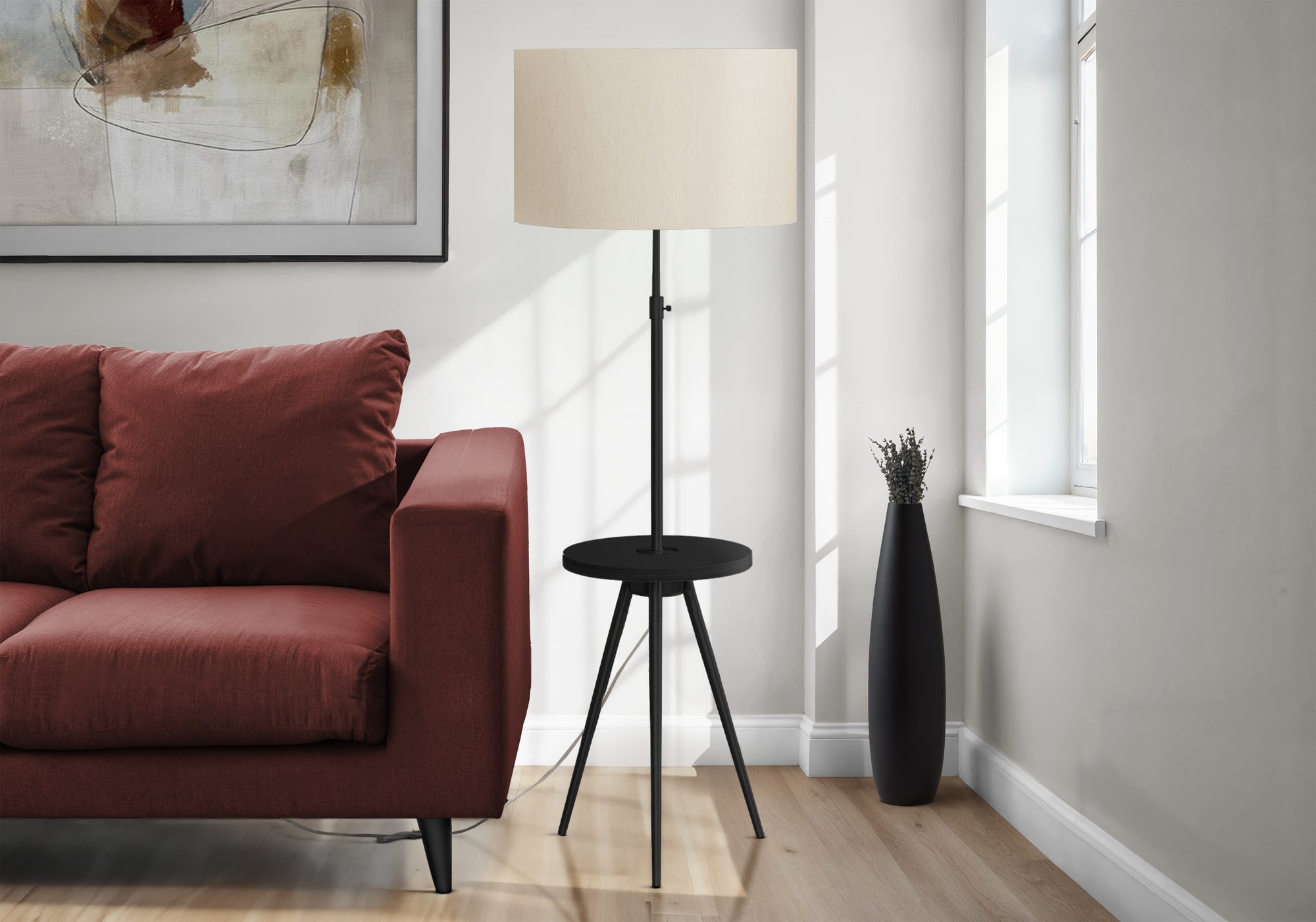 Kaloni - Lighting Floor Lamp 63"H Black Metal Ivory / Cream Shade