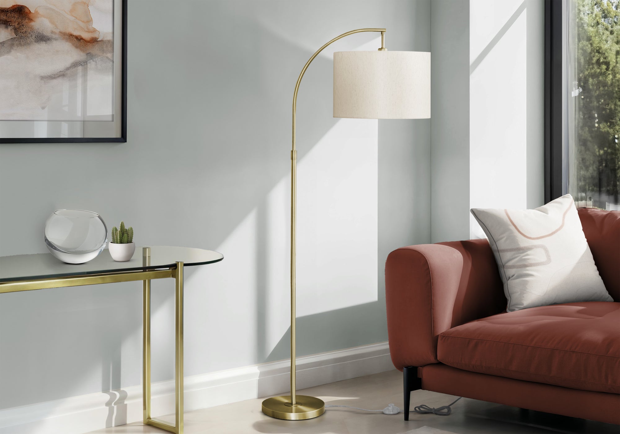 Loften - Lighting 65"H Floor Lamp Brass Metal Ivory / Cream Shade