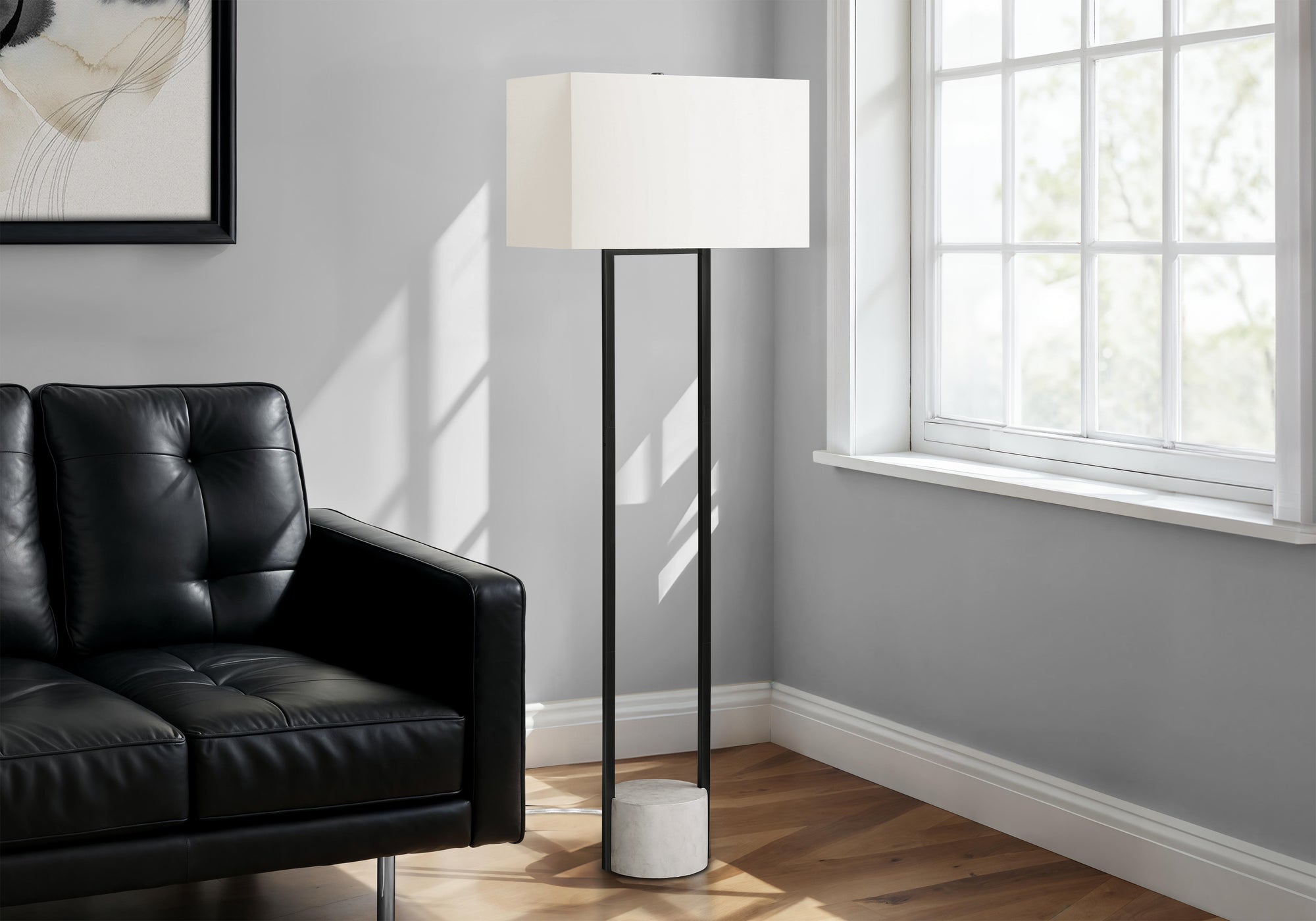 Lisabon - Lighting 62"H Floor Lamp Black Metal Ivory / Cream Shade
