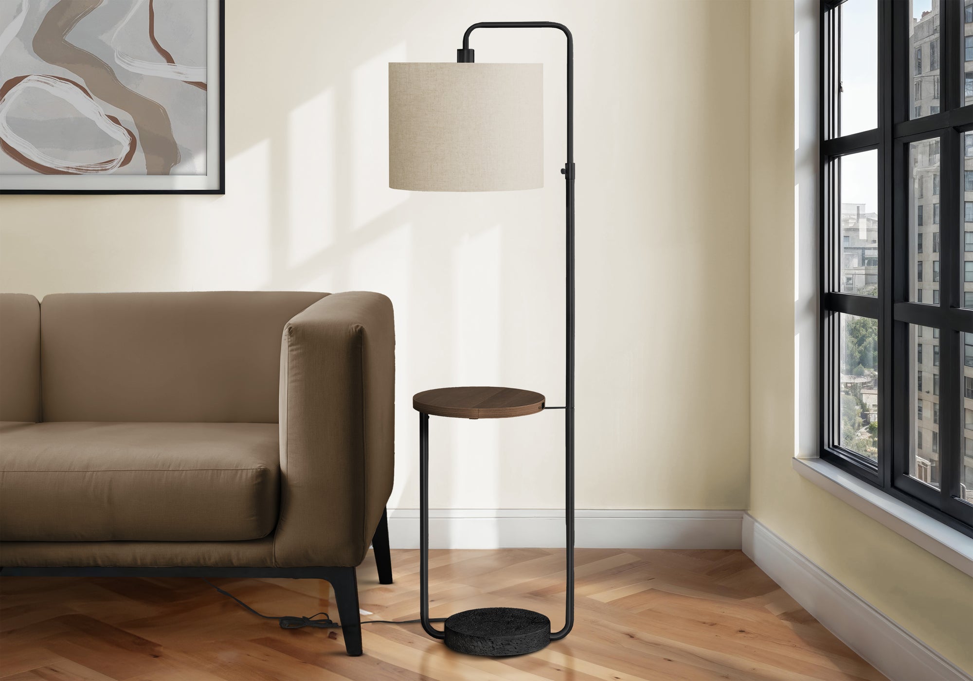 Liza - Lighting 67"H Floor Lamp Usb Port Included Black Metal Ivory