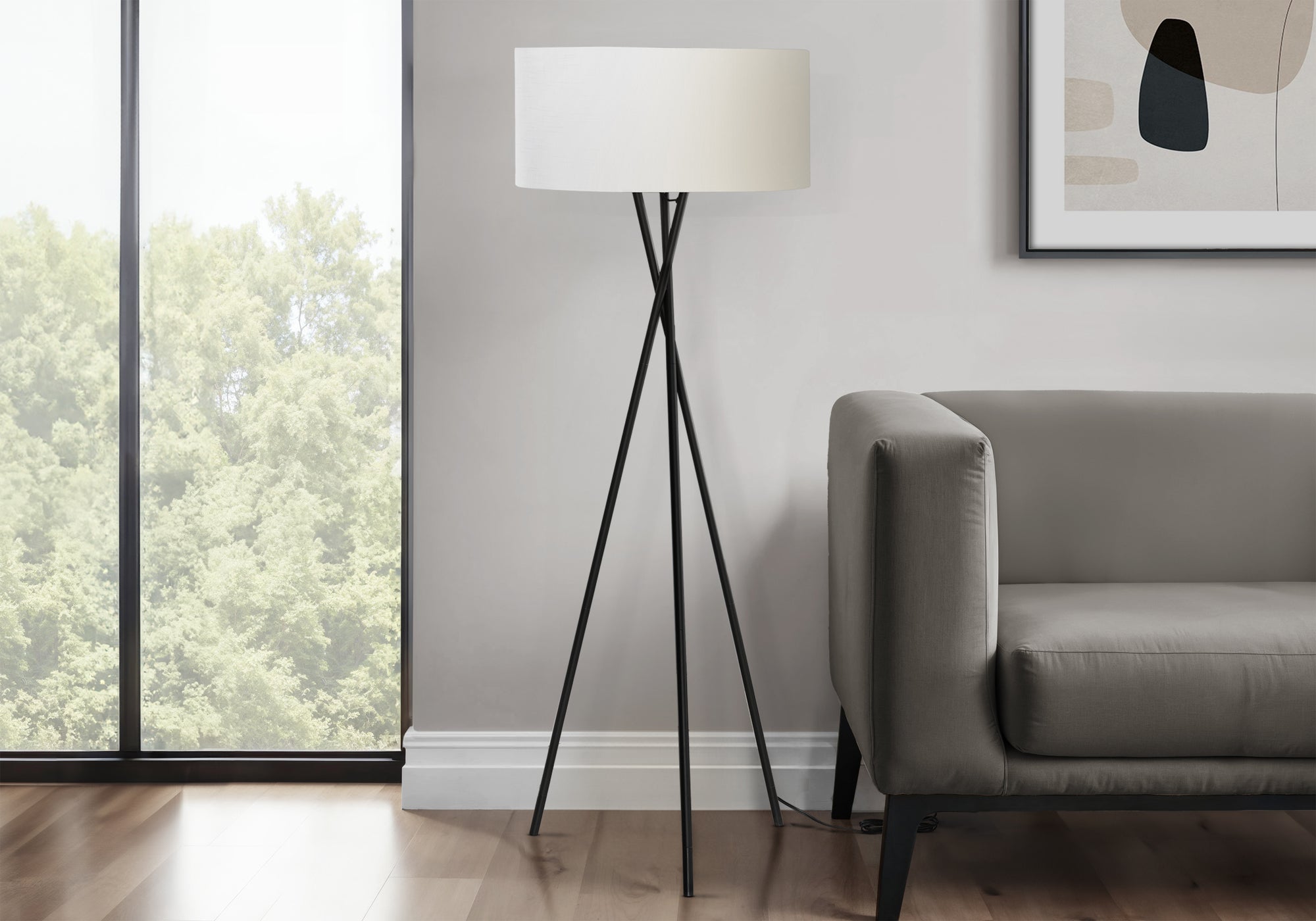 Hosea - Lighting 62"H Floor Lamp Black Metal Ivory / Cream Shade