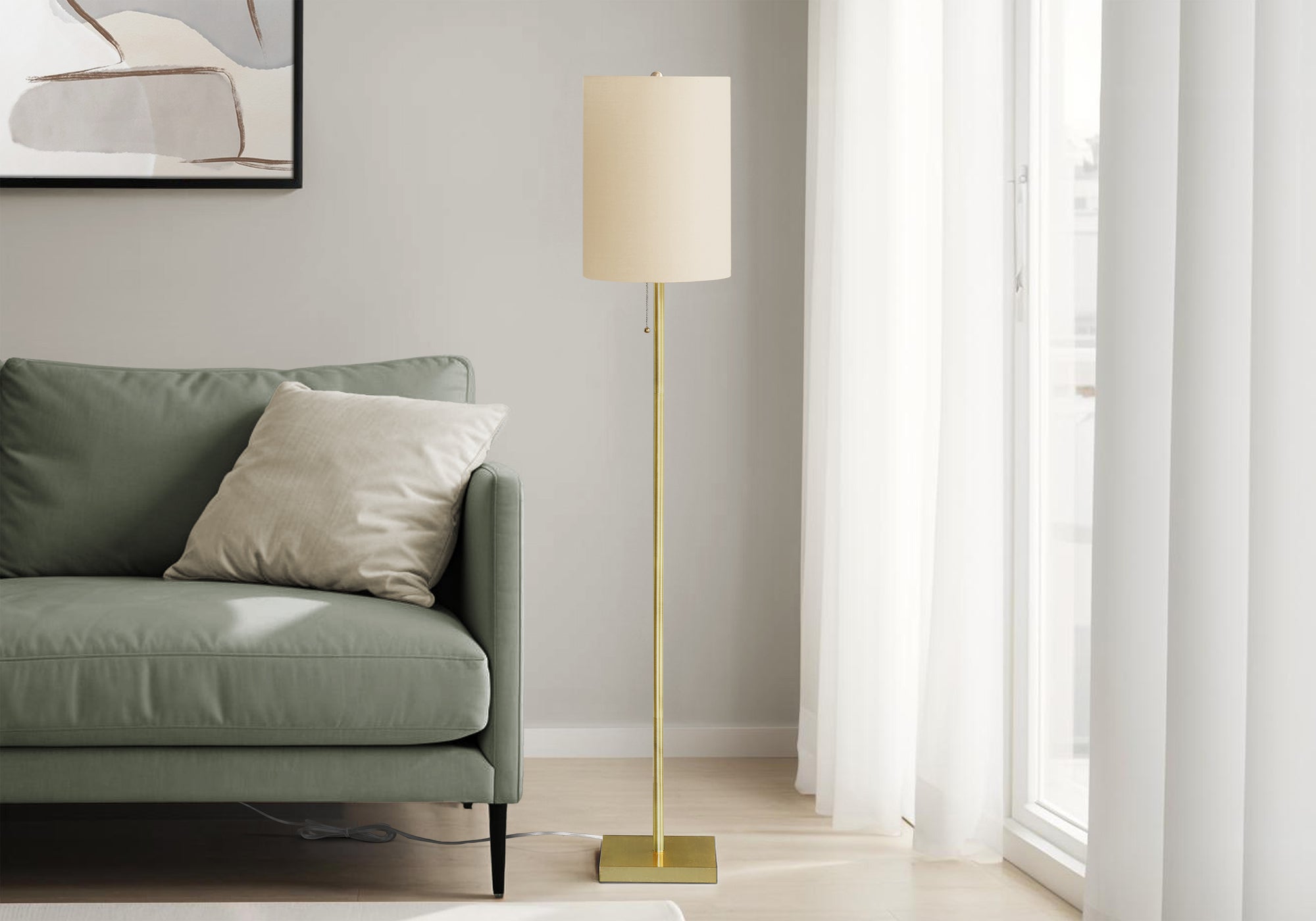 Garron - Lighting 62"H Floor Lamp Brass Metal Ivory / Cream Shade