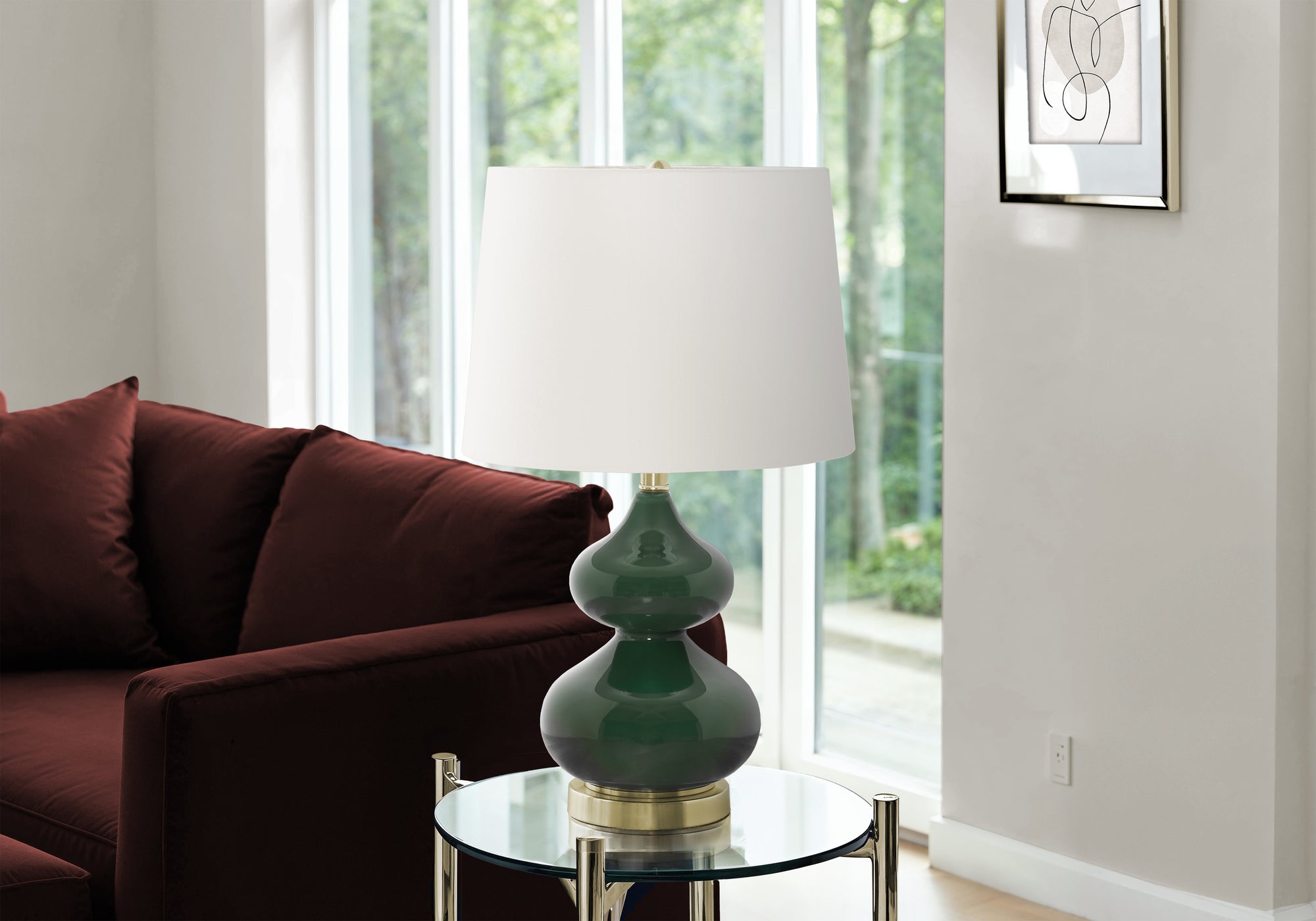 Nitza - Lighting 24"H Table Lamp Green Glass Ivory / Cream Shade